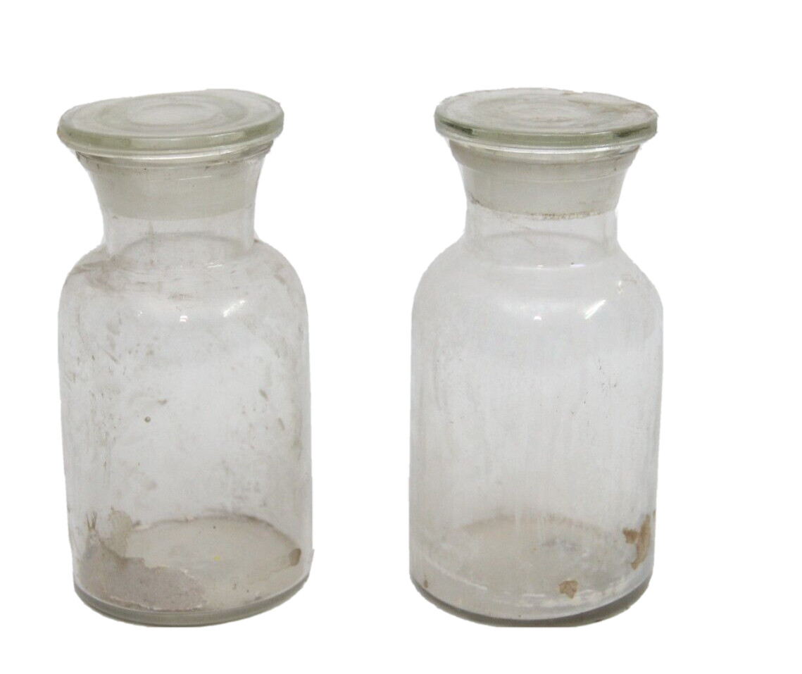 Vintage Clear Glass Lidded Apothecary Bottles: Home Decor Storage (Set of 2)