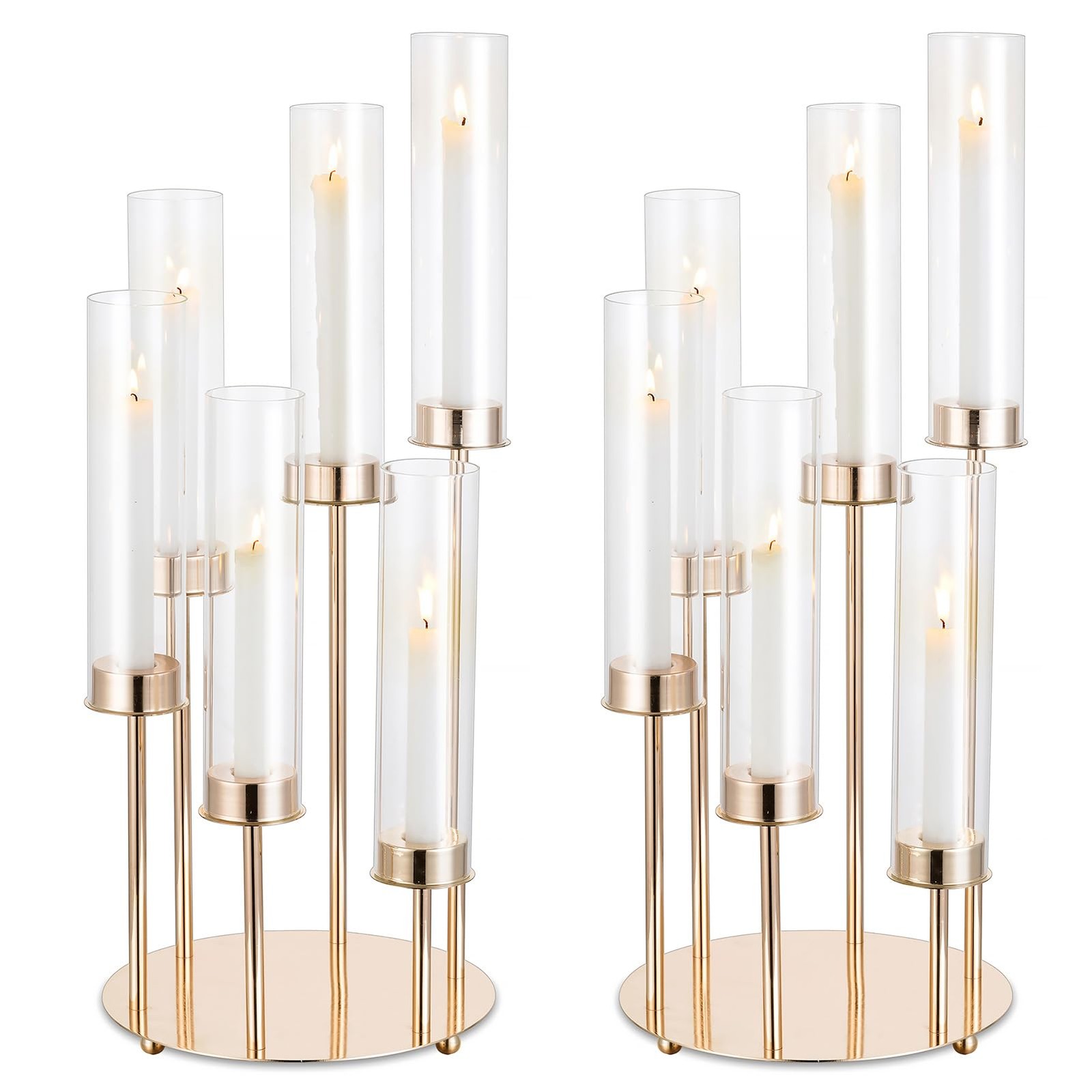 NUPTIO Hurricane Candelabra Candle Holder 2 Pcs 6 Arm Gold Metal Candlestick