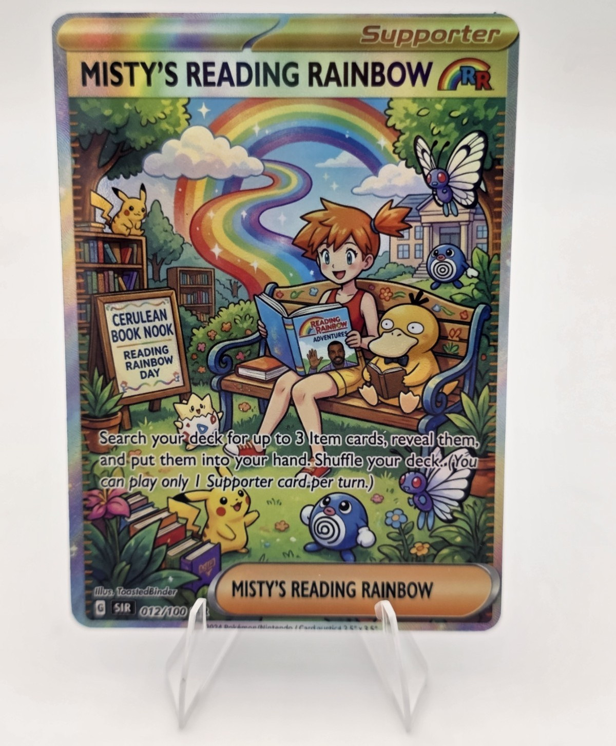CUSTOM FAN ART Trainer Reading Rainbow Holo Card