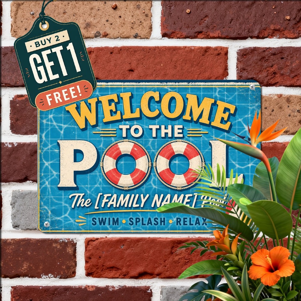 Poolside BBQ Party Sign Summer Cocktail Grill Backyard Decor Metal Tin Plaque