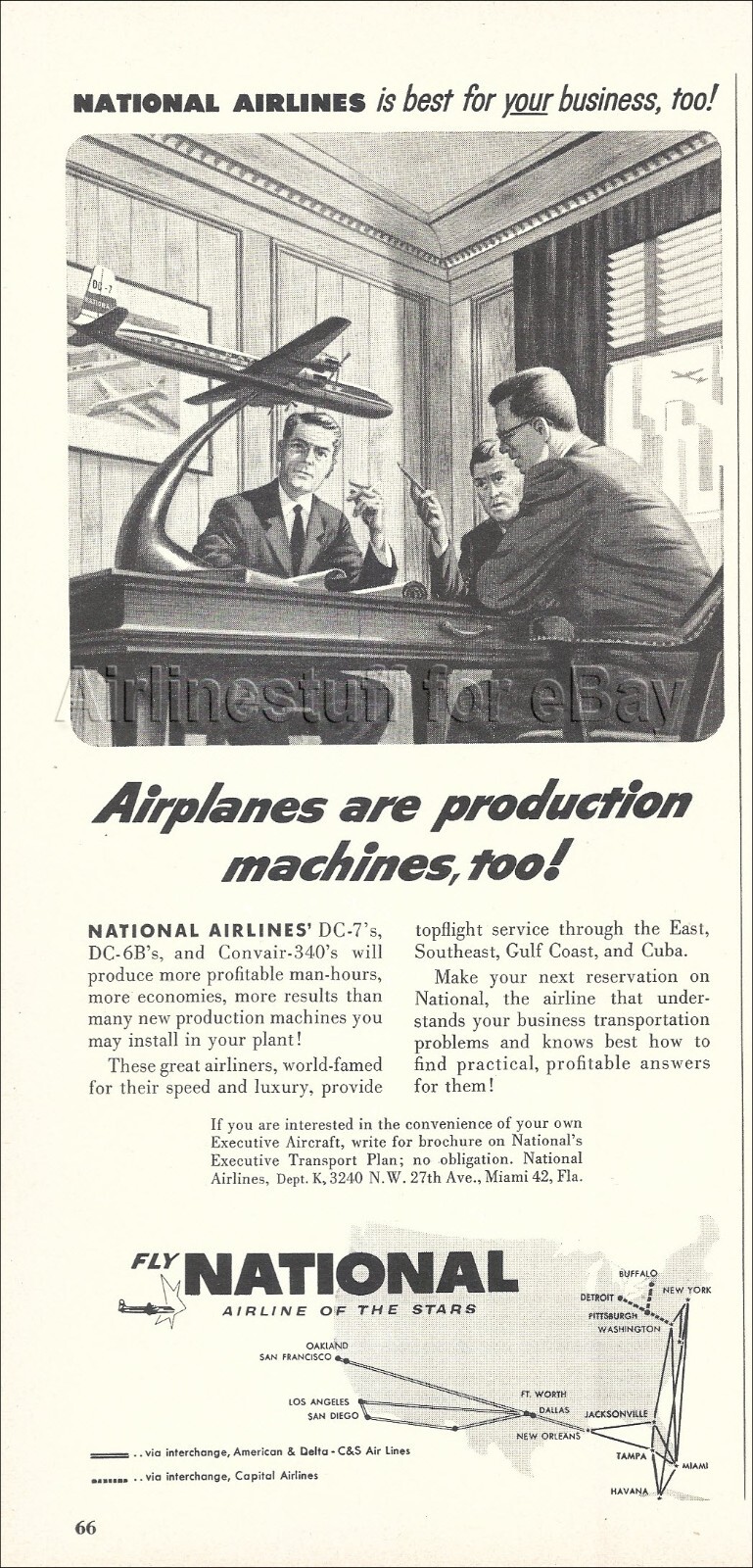 1955 NATIONAL AIRLINES Douglas DC-7 PRINT AD airways advert