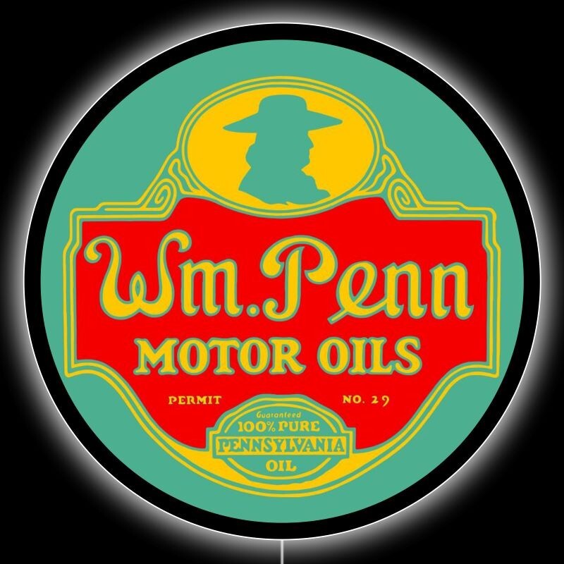 Wm. William Penn Motor Oil NEW LED Hanging Lighted Sign: 23
