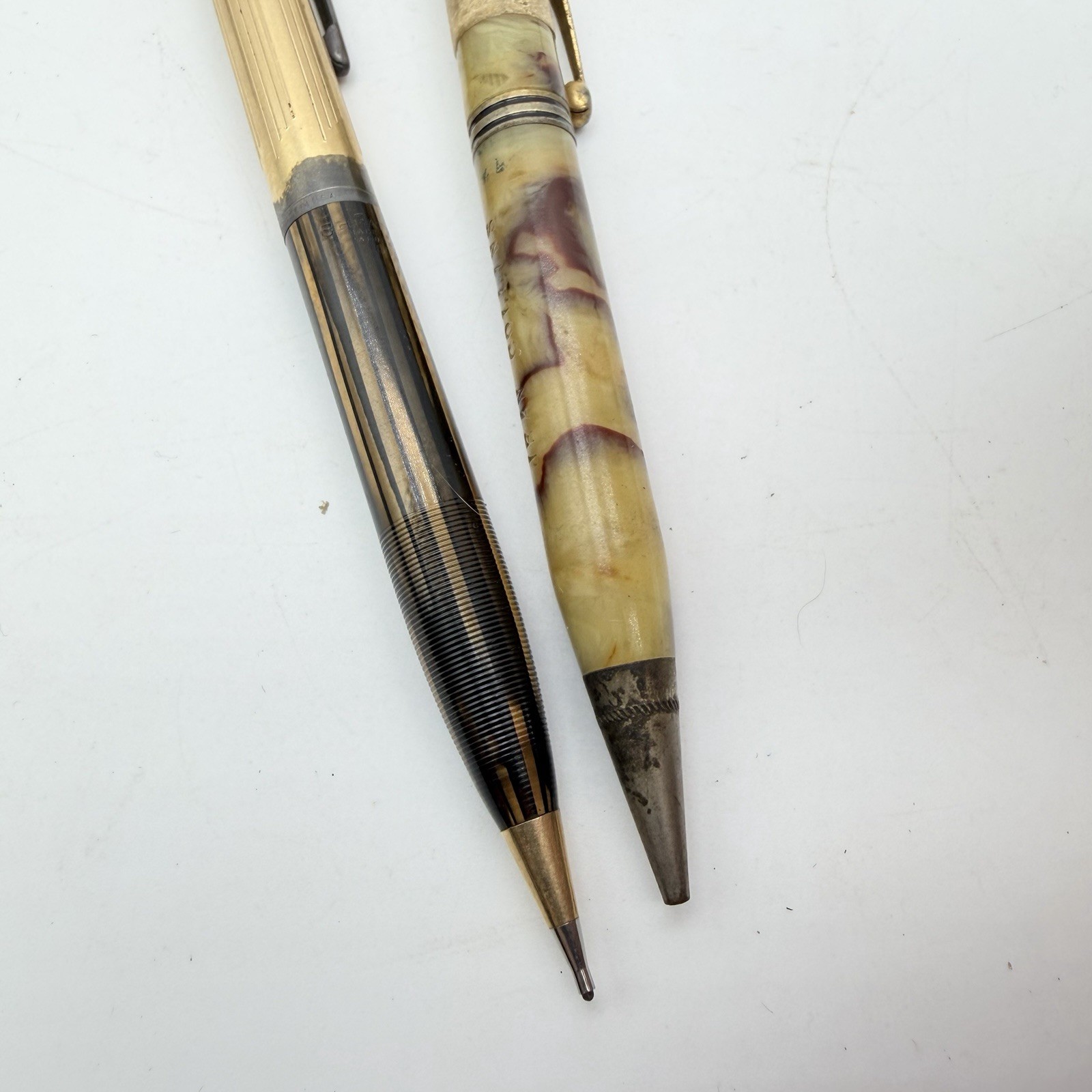 Vintage 1930s Mechanical Pencil Lot of 2 Celluloid Gold Tone Art Deco