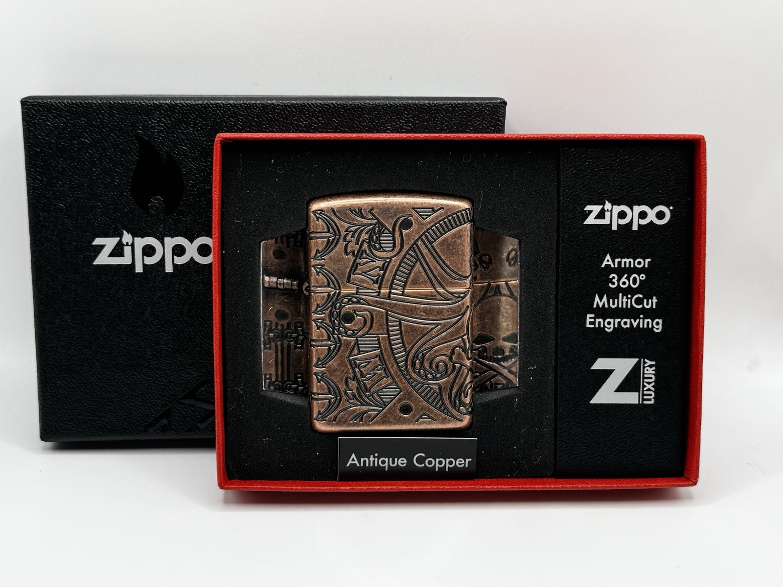 Zippo Lighter COPPER Armor Nautical Scene Design Collectors Windproof New 49000
