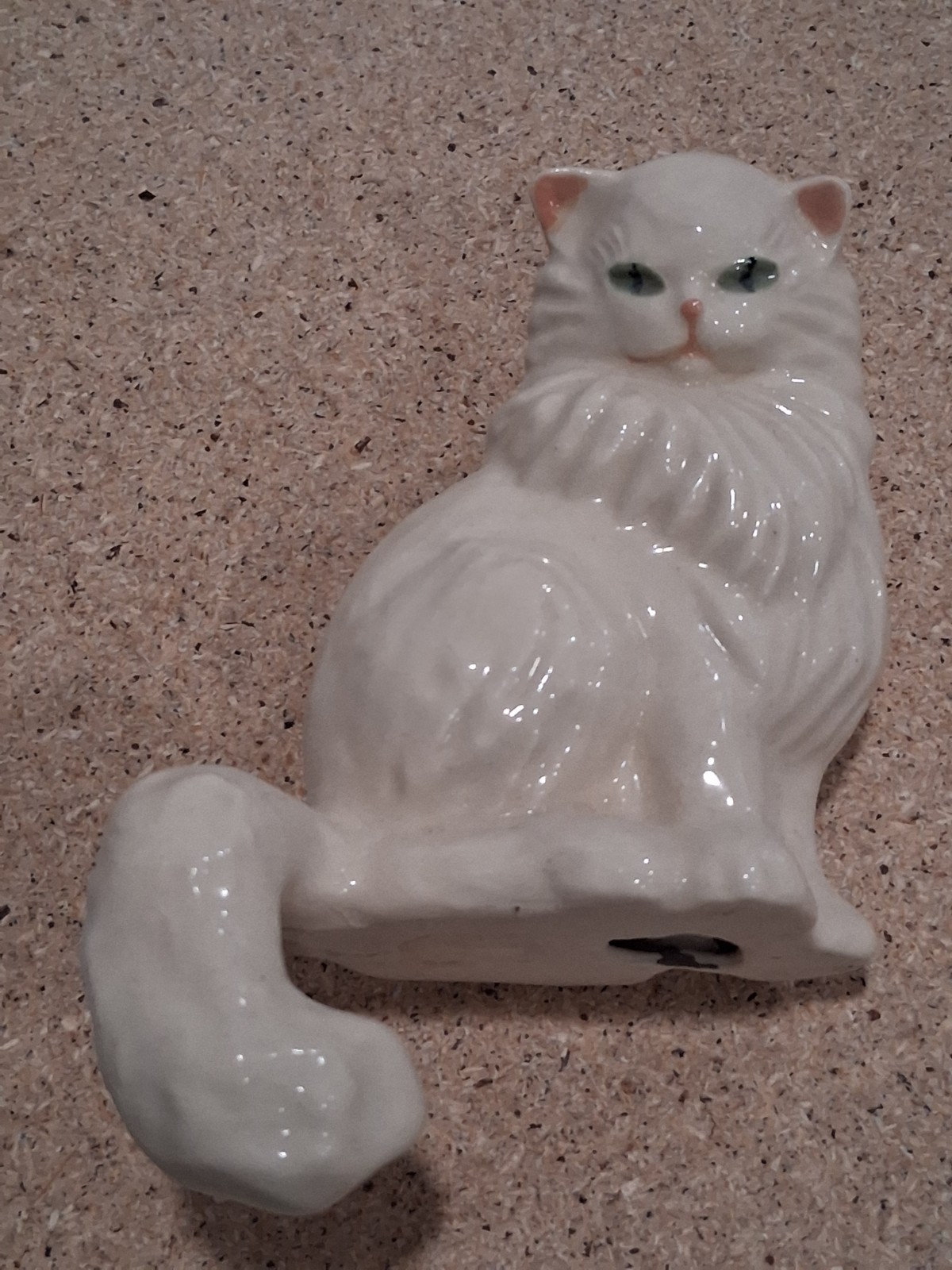 Vintage Ceramic White Persian Kitty Cat Long Tail Shelf Sitter Figurine 1950s