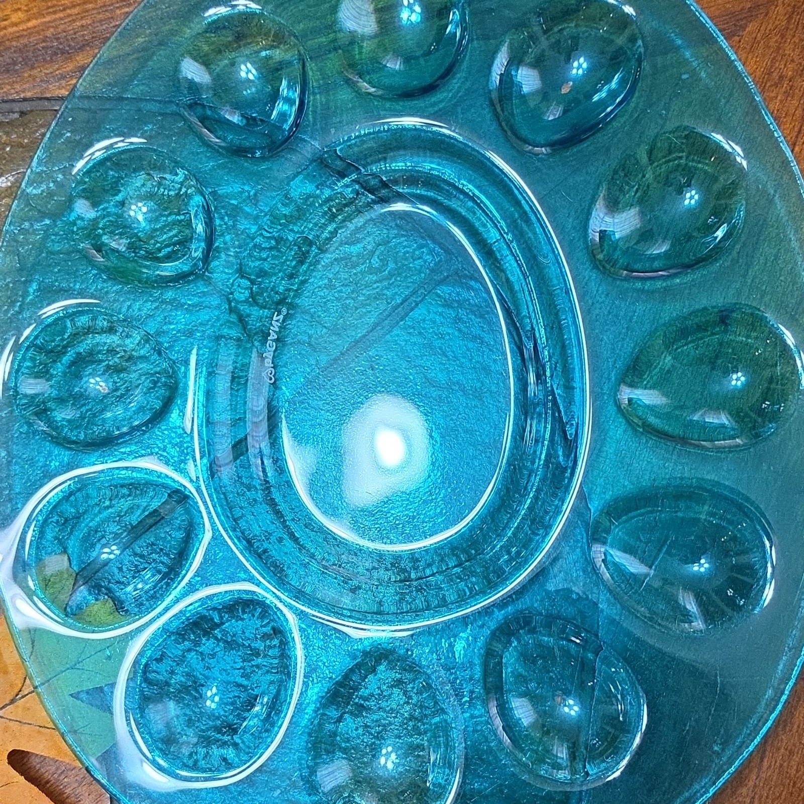 15 Egg, Deviled Egg Tray, By GANZ, Turquoise Glass