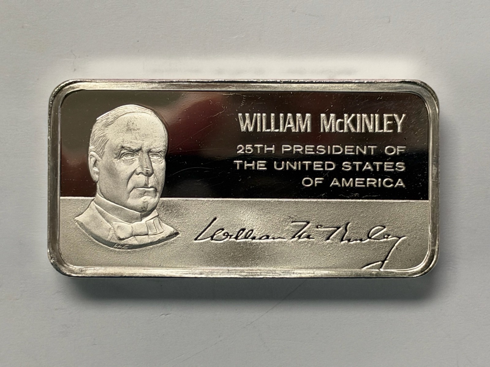 William McKinley Franklin Mint 1000 Grain .925 Sterling Silver Bar (~2ozASW) William McKinley Franklin Mint 1000 Grain .925 Sterling Silver Bar (~2ozASW)