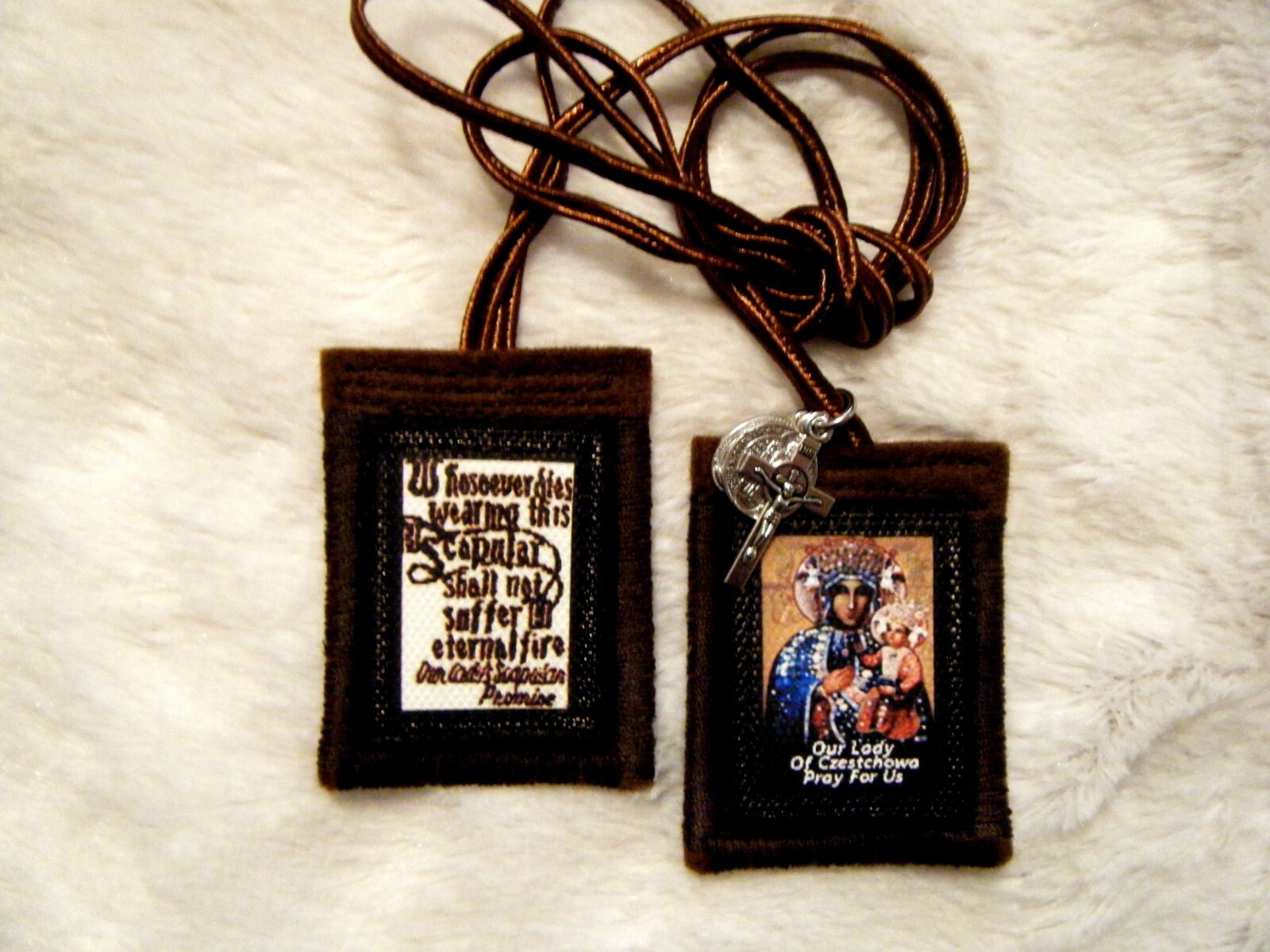 The Black Madonna Brown Scapular 100%Wool Handmade in USA The Black Madonna Brown Scapular 100%Wool Handmade in USA
