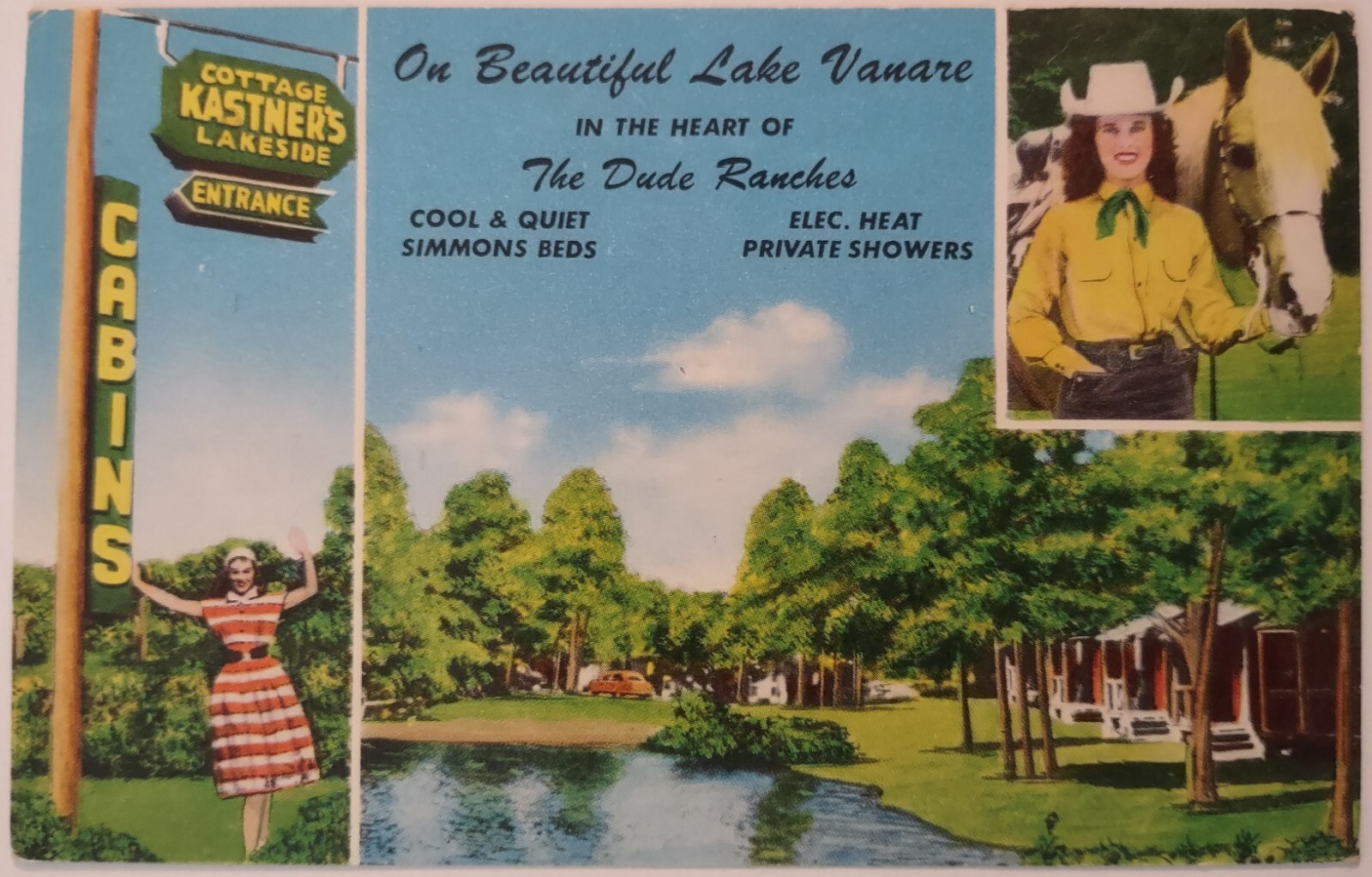 Vintage Postcard Kastners Cottage Lake George Luzerne New York Cabins Horse AA29