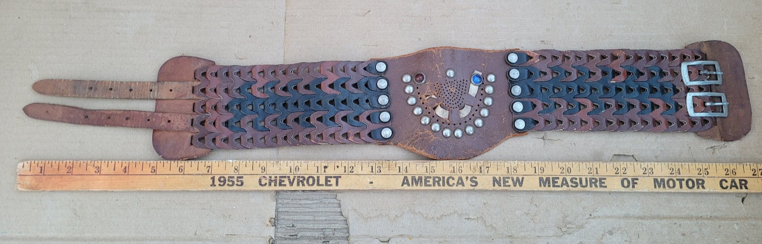 Vtg 40s Jeweled Studded Motorcycle Kidney Belt  Harley Indian MC 30s Leather