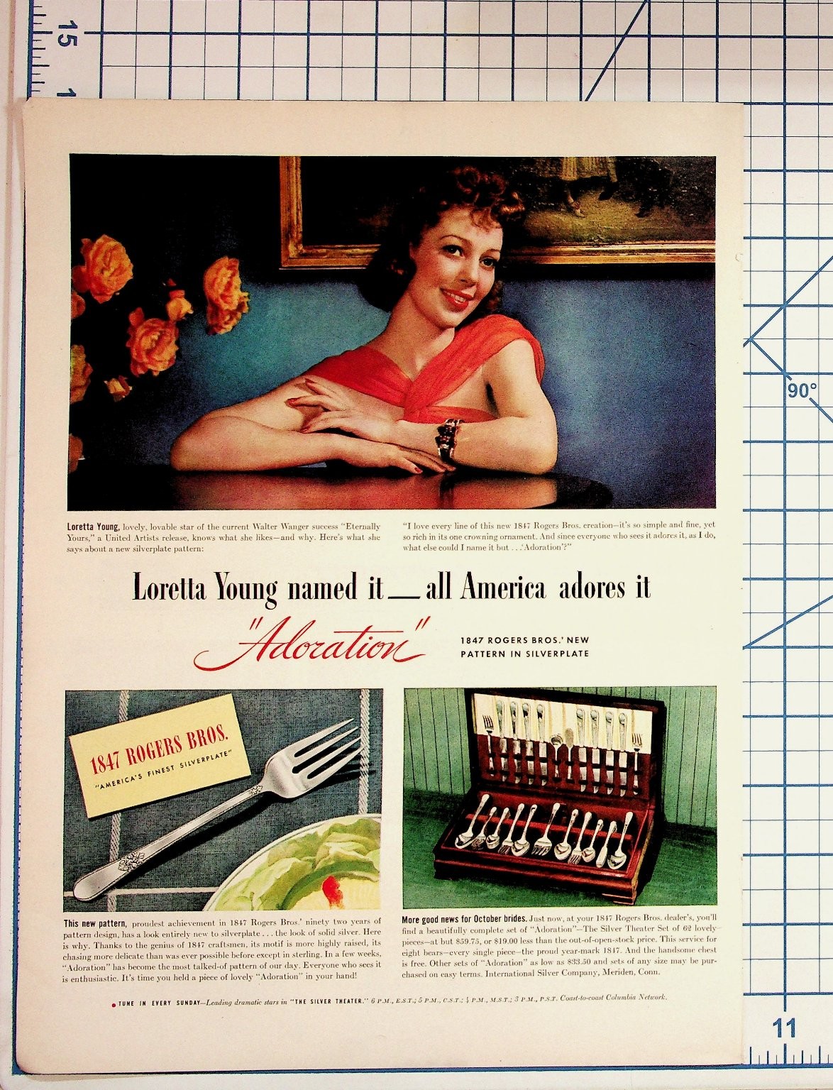 Loretta Young 1947 Adoration Silverplate 1847 Rogers Bros Vintage Ad