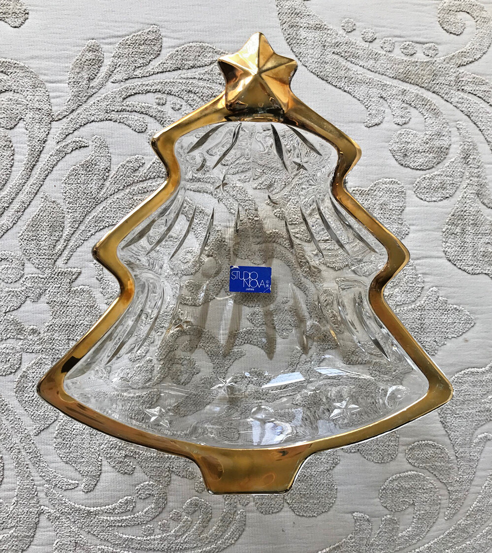 Vintage Studio Nova Yuletide Spirit Gold Accents Sweet Dish Glass Christmas Tree
