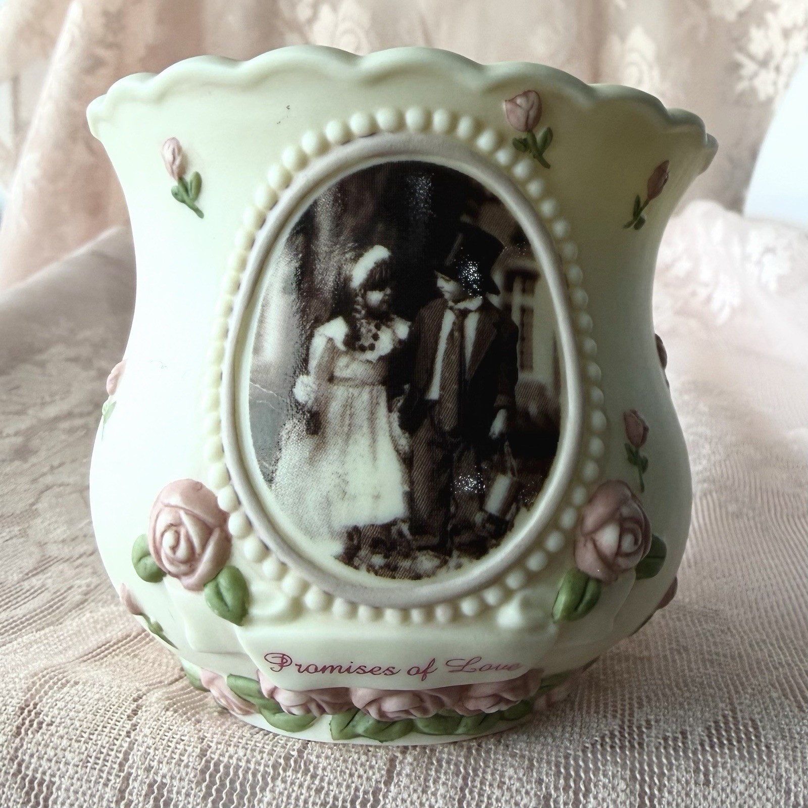 Vintage 1998 ENESCO Promises of Love Votive Mini Vase Wedding Floral 487619 Y2K
