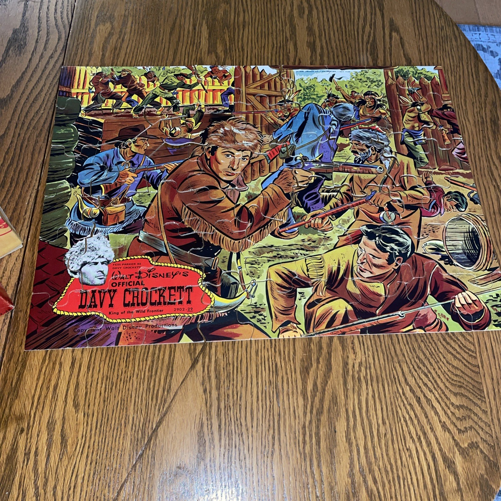Disney 1950 Fess Parker Davy Crockett Jigsaw Puzzle & Box Indian Attack Complete