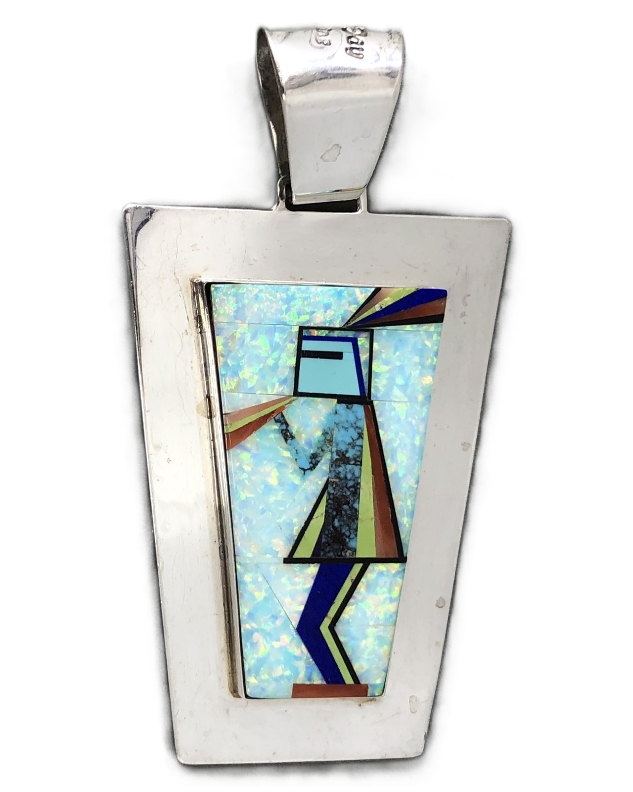 Jay-Jay Livingston Navajo-Zuni Sterling Silver Multi-Stone Rainbow Inlay Pendant