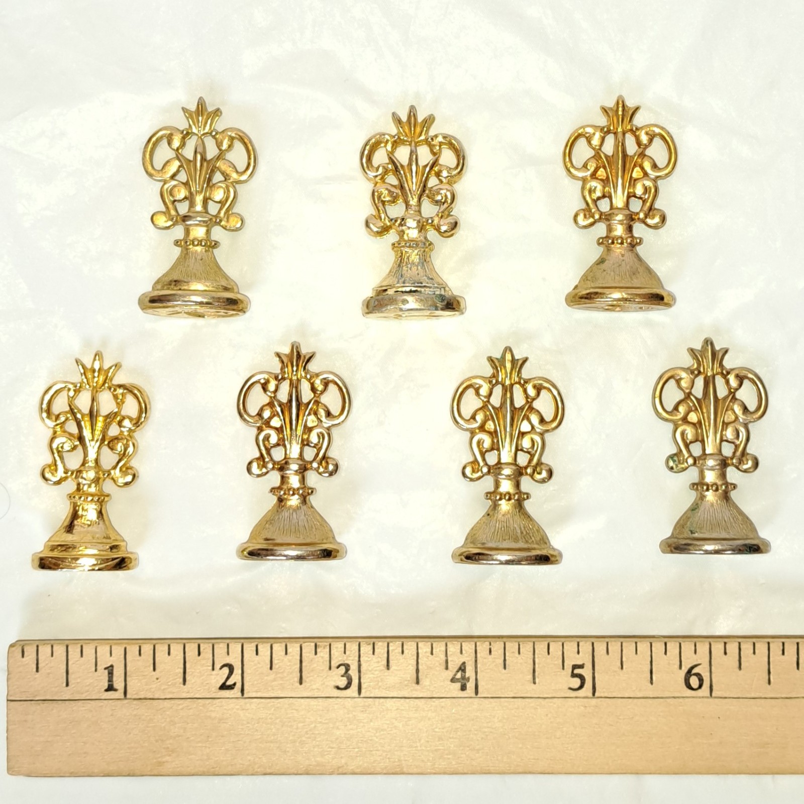 *Lot of 7* Vintage Gold Brass Ornate Scroll Top Design Wax Seal Sealing Stamps