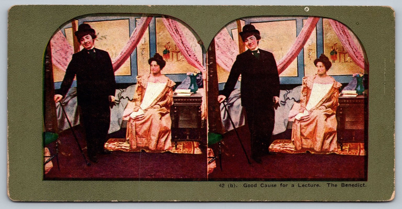 Good Cause for a Lecture Stereoview The Benedict Early 1900s