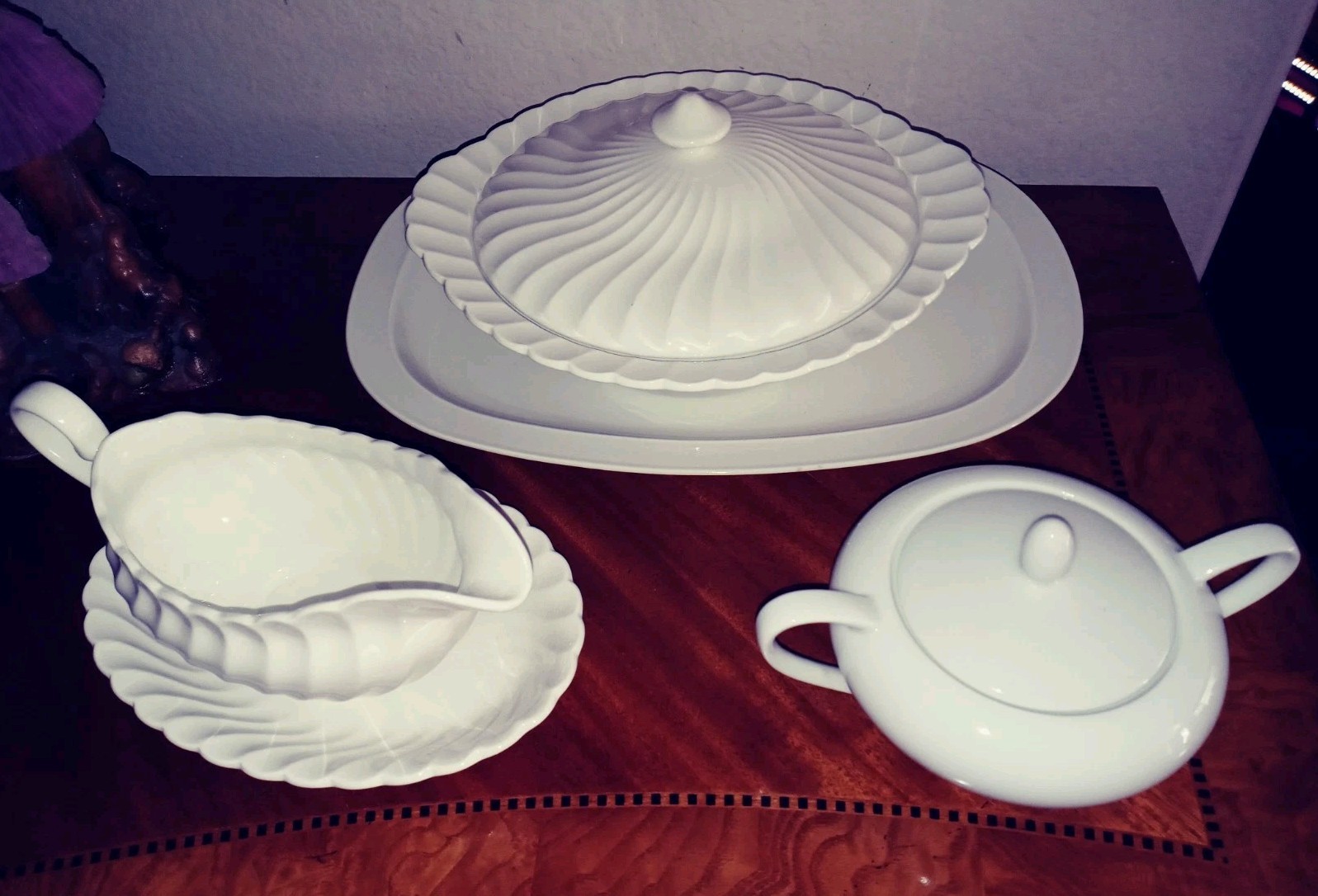 Ceramic Serving Platter Casserole Gravy Boat Saucer & Jam Sauce Bowl Set Of 5