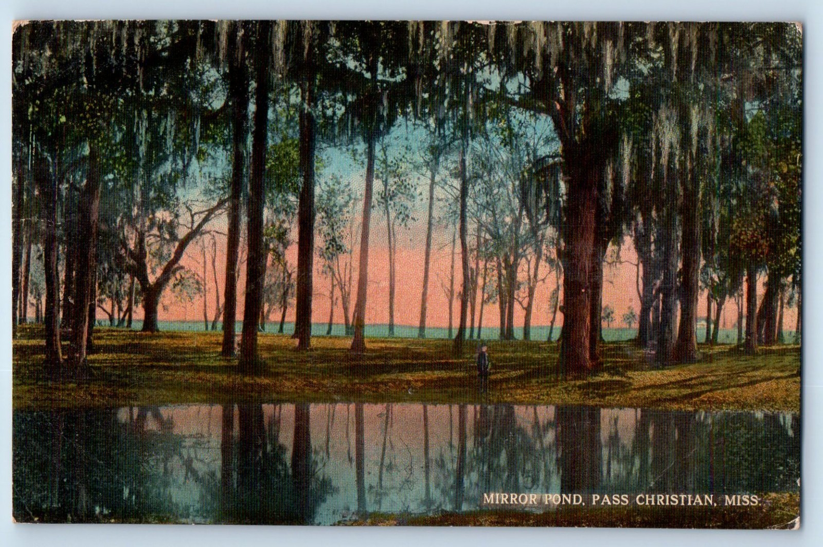 1917 Pass Christian Mississippi MS Vintage Postcard Mirror Pond Exterior Posted