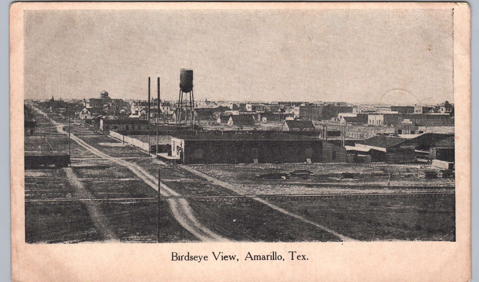 DOWNTOWN PANORAMA amarillo tx original antique postcard birdseye view texas