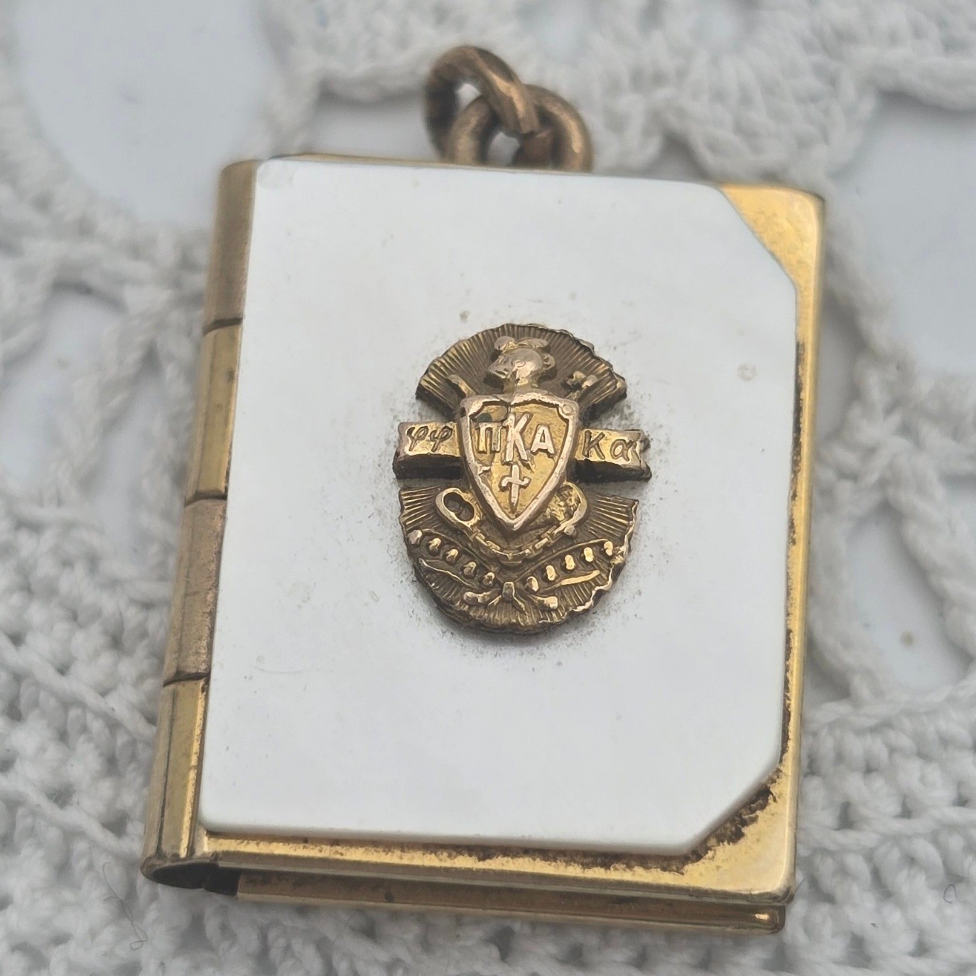 Vintage Pi Kappa Alpha Gold Filled Sweetheart Locket Book Pendant PIKA La Mode Vintage Pi Kappa Alpha Gold Filled Sweetheart Locket Book Pendant PIKA La Mode
