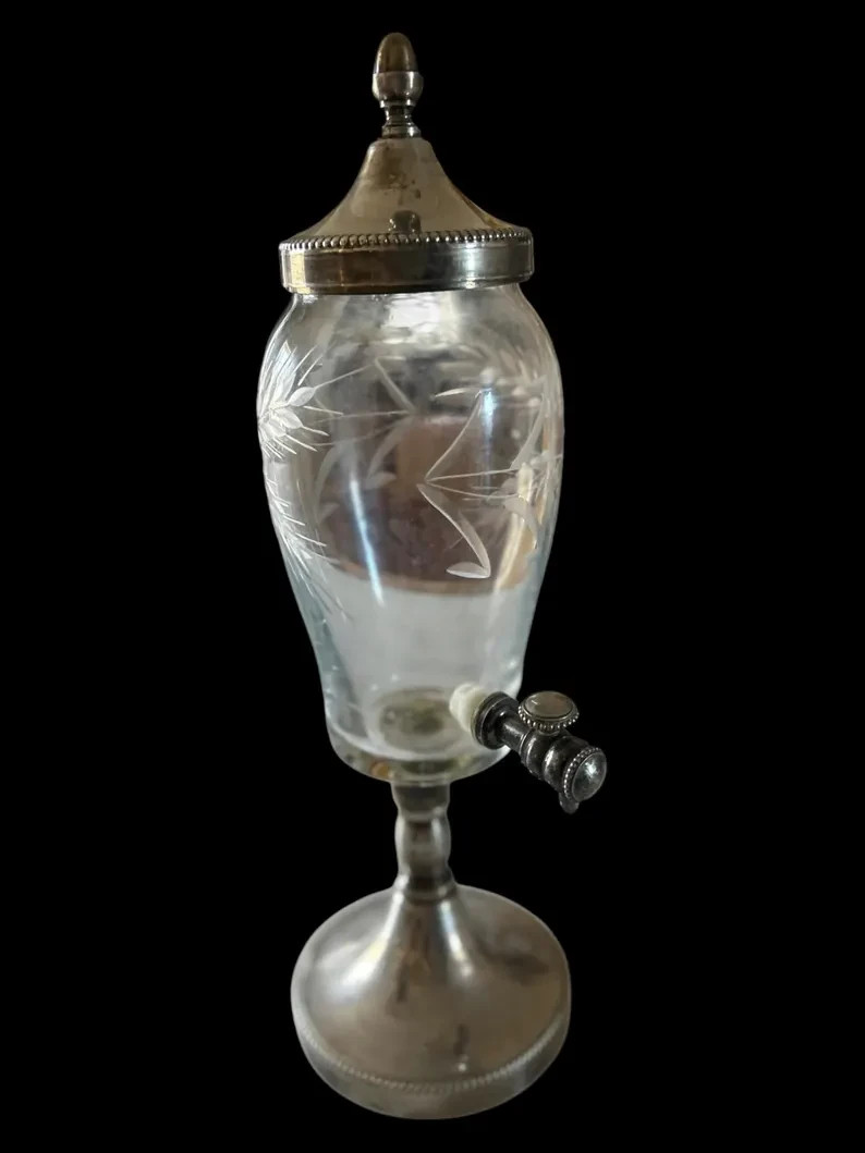Vintage French Crystal Absinthe Fountain With Etched Detailing
