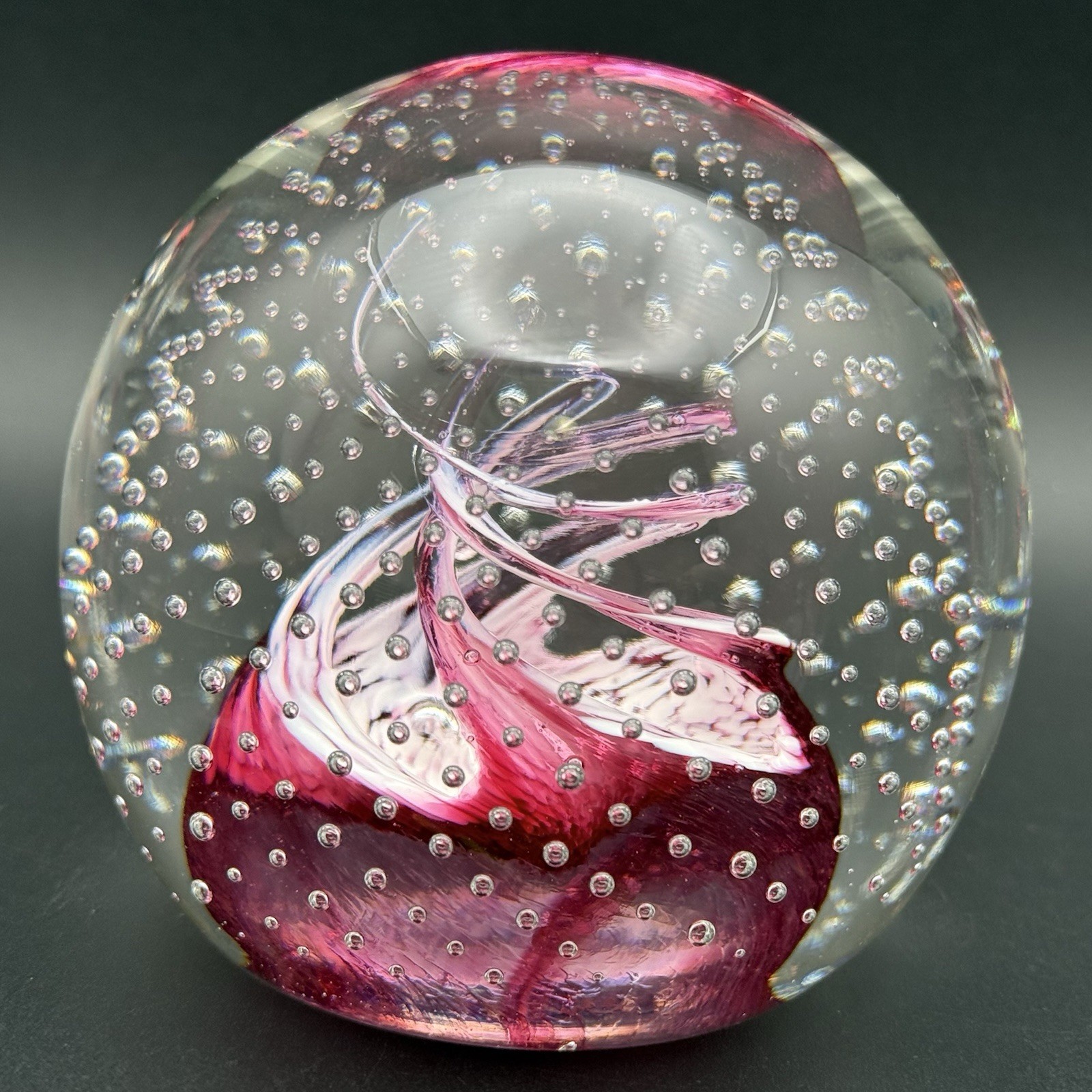 Caithness Cauldron Scotland Pink Ribbon Swirl Glass Paperweight Signed Numbered