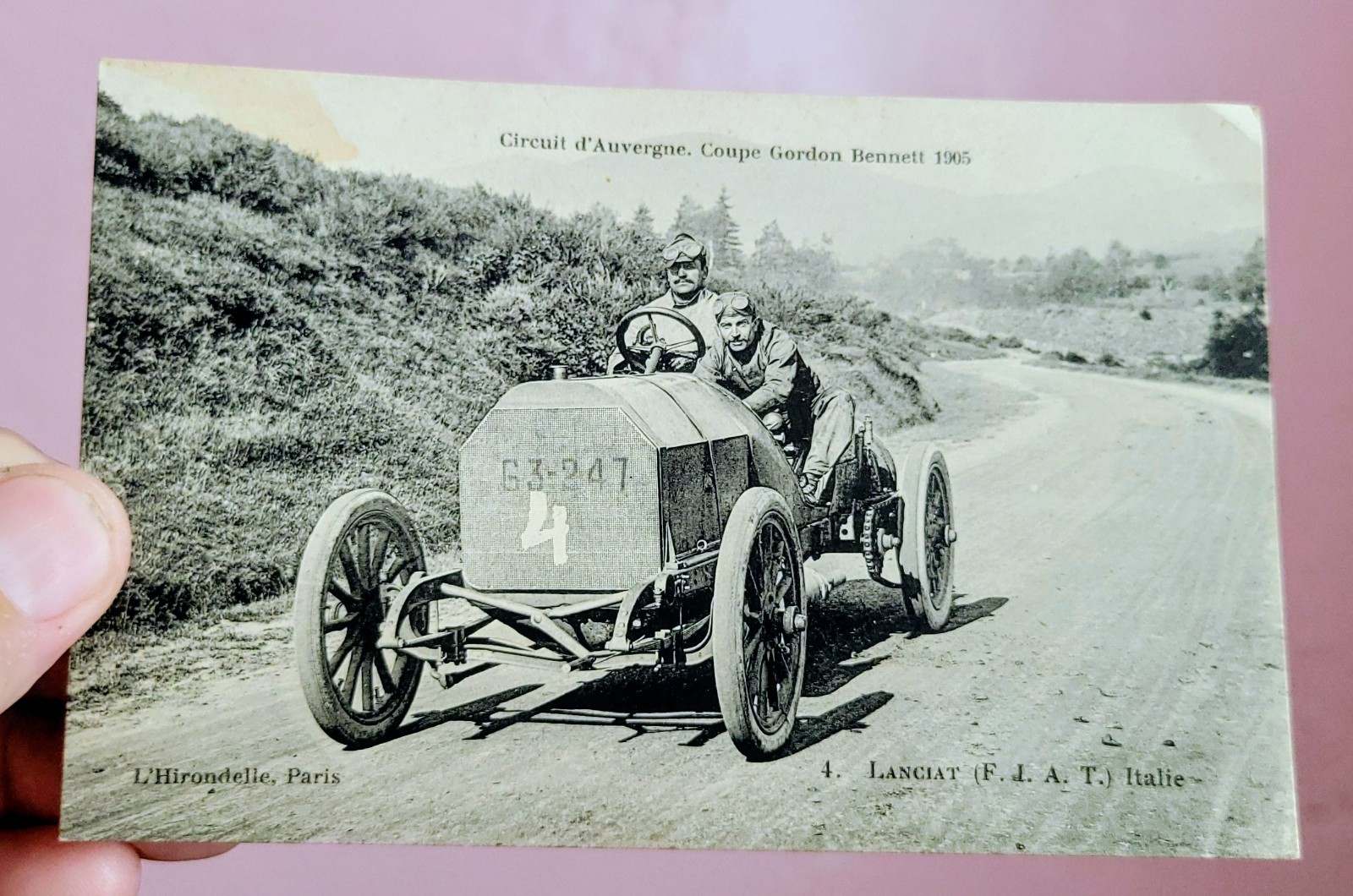 Antique Auto Racing Postcard c1907 RPPC Vincenzo Lancia FIAT French Grand Prix