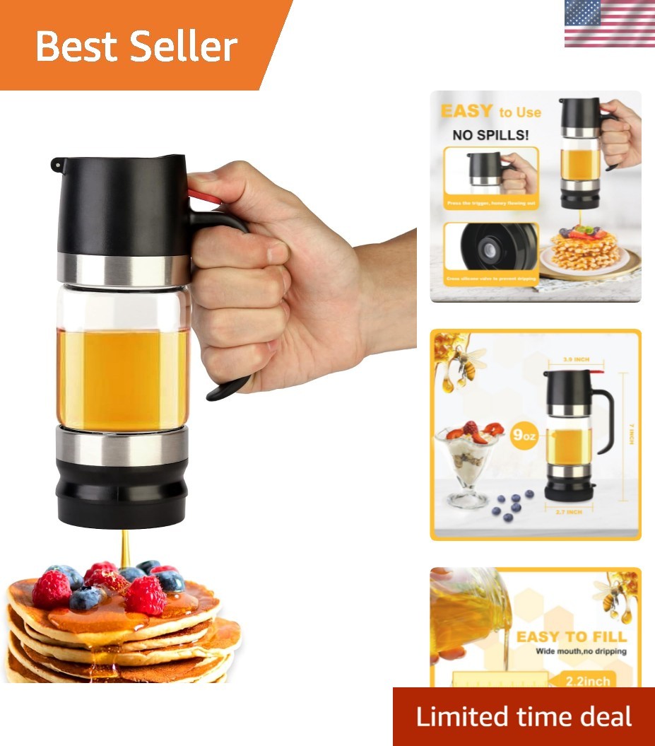Glass Honey Dispenser No Drip, Maple Syrup Dispenser, 9 OZ