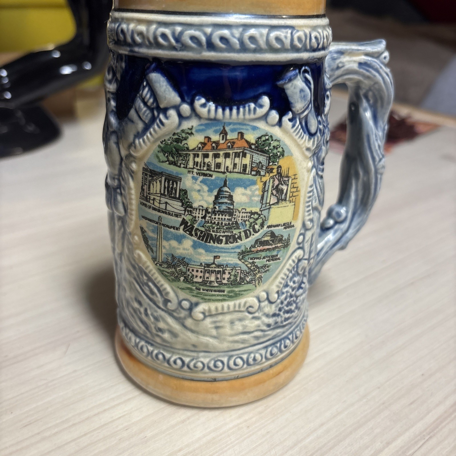 VTG Washington DC Stein Beer Mug Souvenir Collectible Blue Maximalist Christmas
