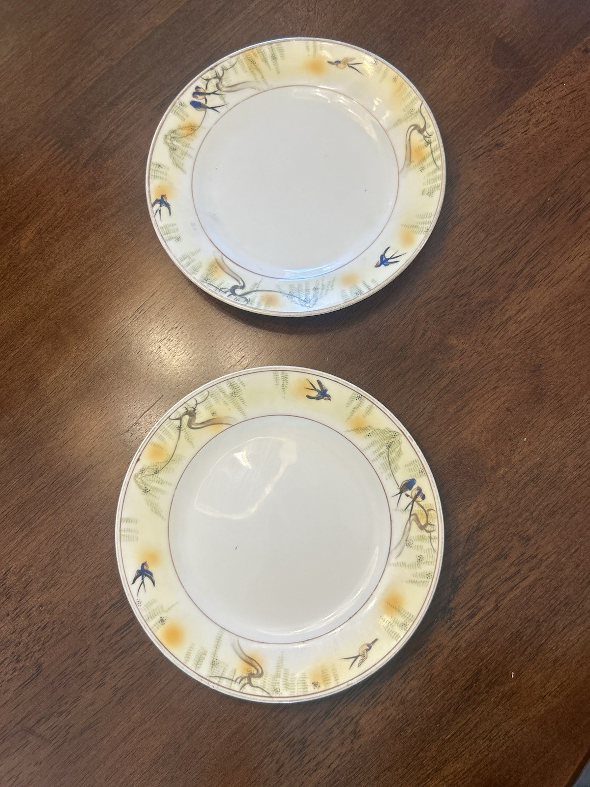 Vintage Hand Painted  1930-1940 Japan  Swallow Bird Porcelain  Plates Set of 2