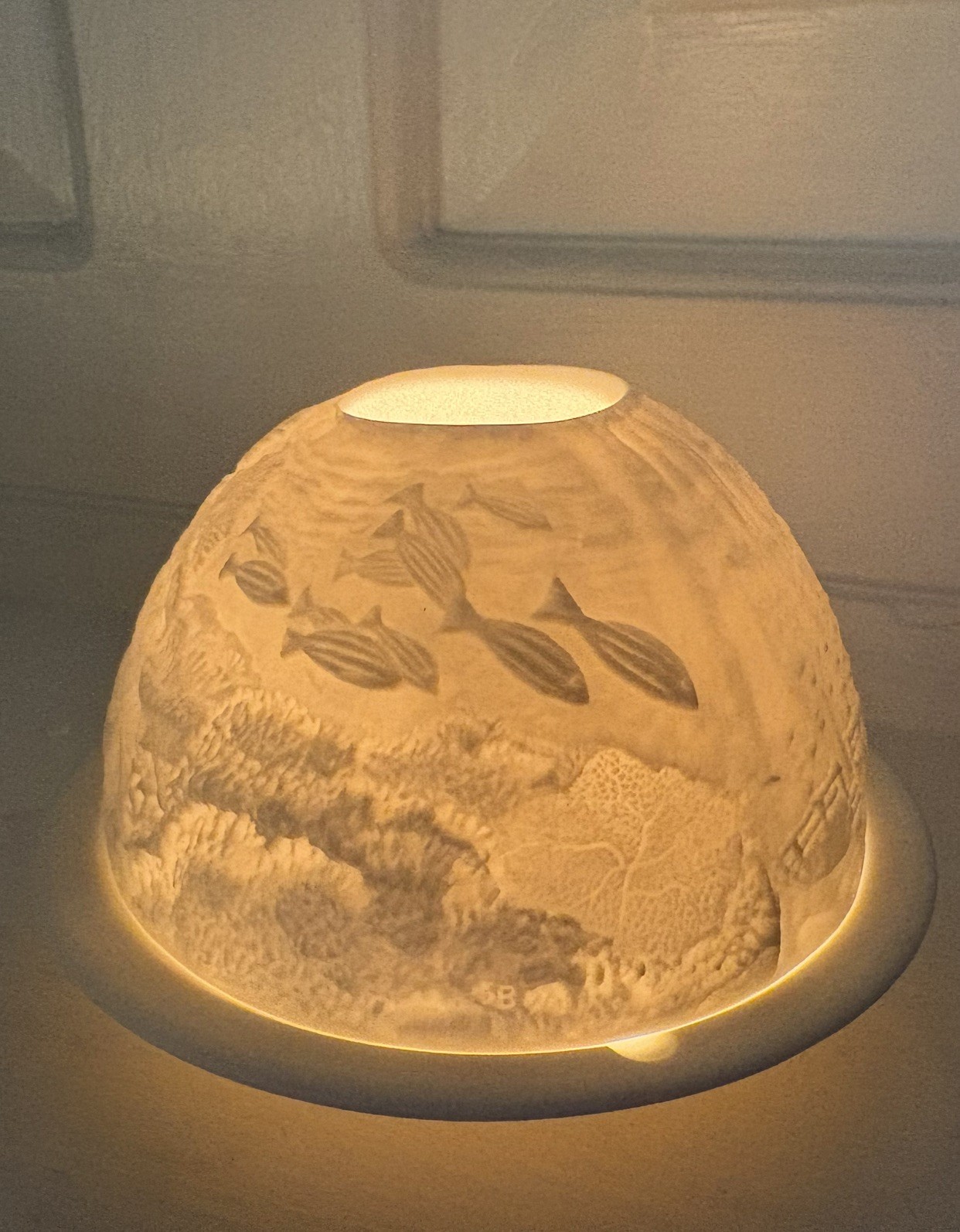 Limoges Bernardaud - Lithophane Bisque Porcelain Votive Candle, Coral Reef