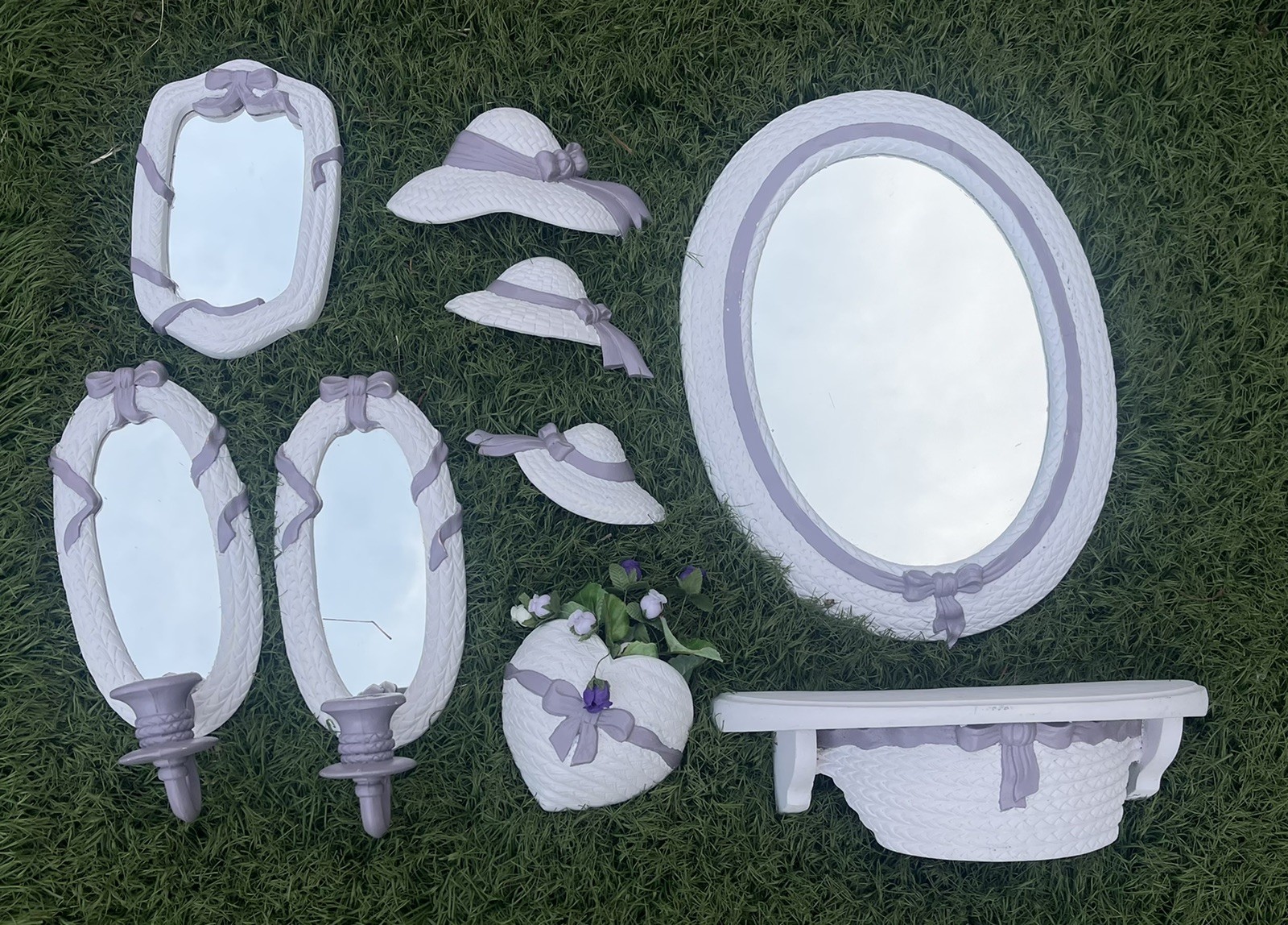 VTG Burwood HOMCO HOME INTERIORS 9pc White Wall Hanging Set MCM Purple Decor