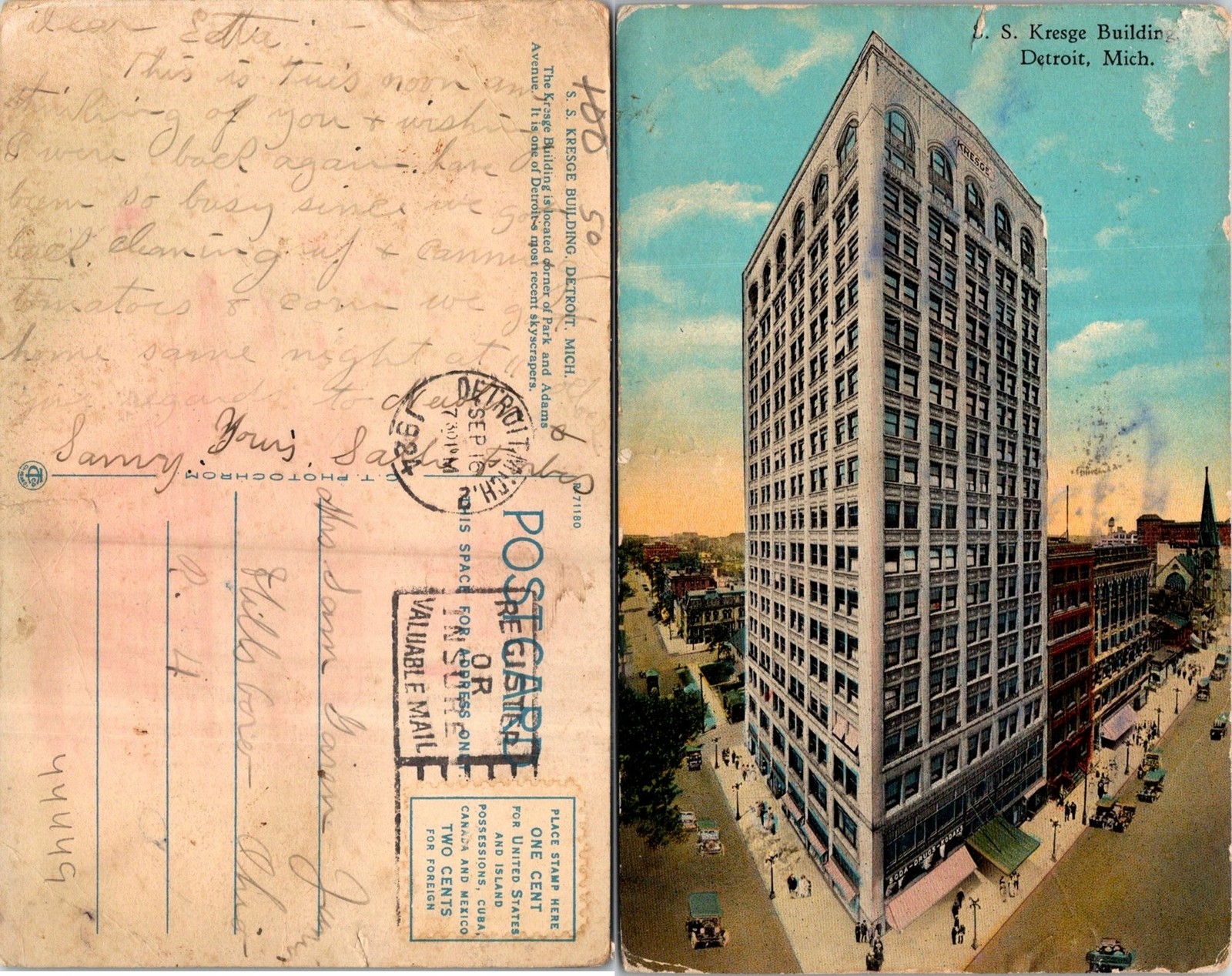Detroit MI S Kresge Building Postcard Used (44449)