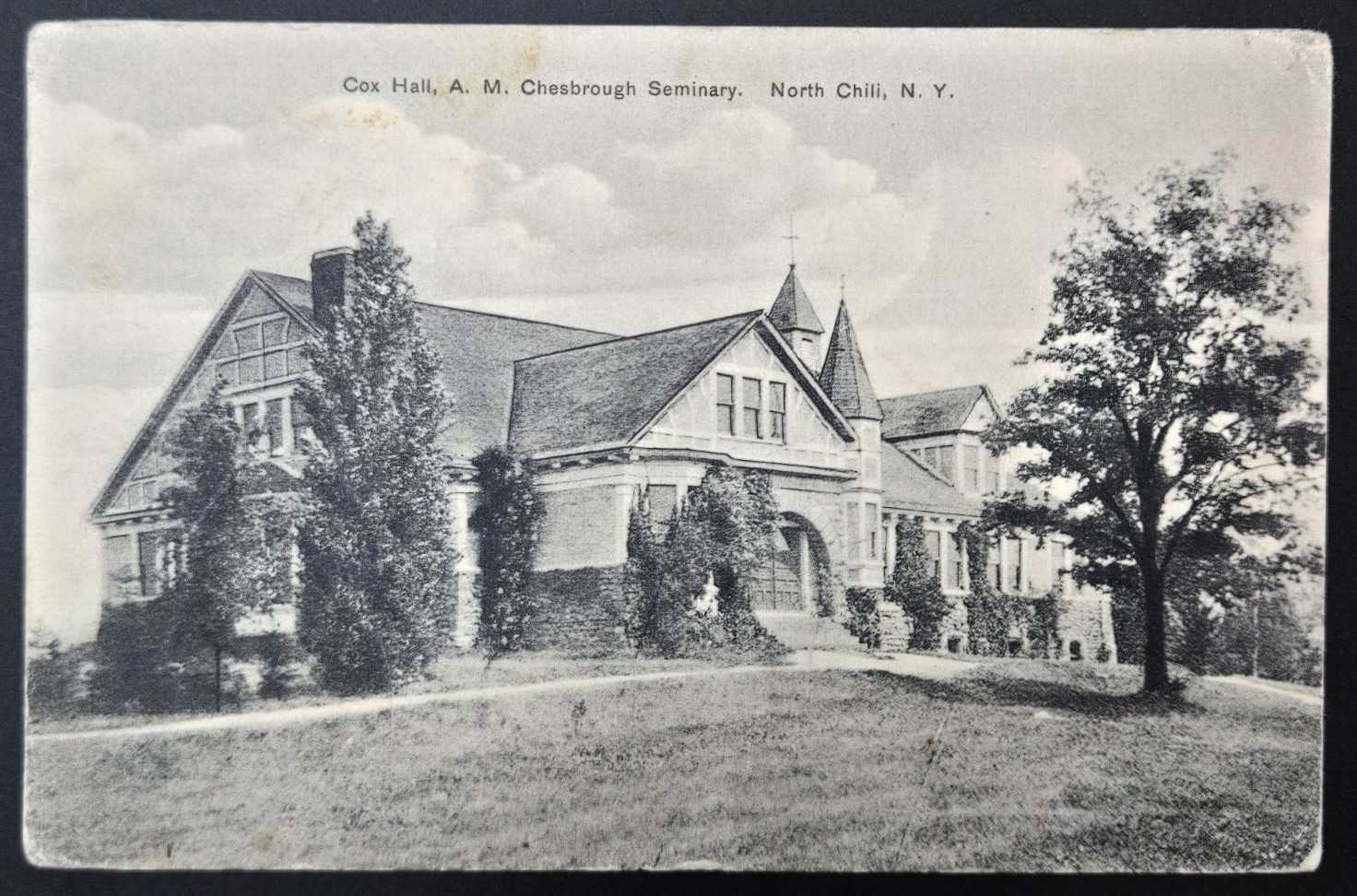 Vintage 1908 Cox Hall Chesbrough Seminary B&W School Postcard N Chili NY