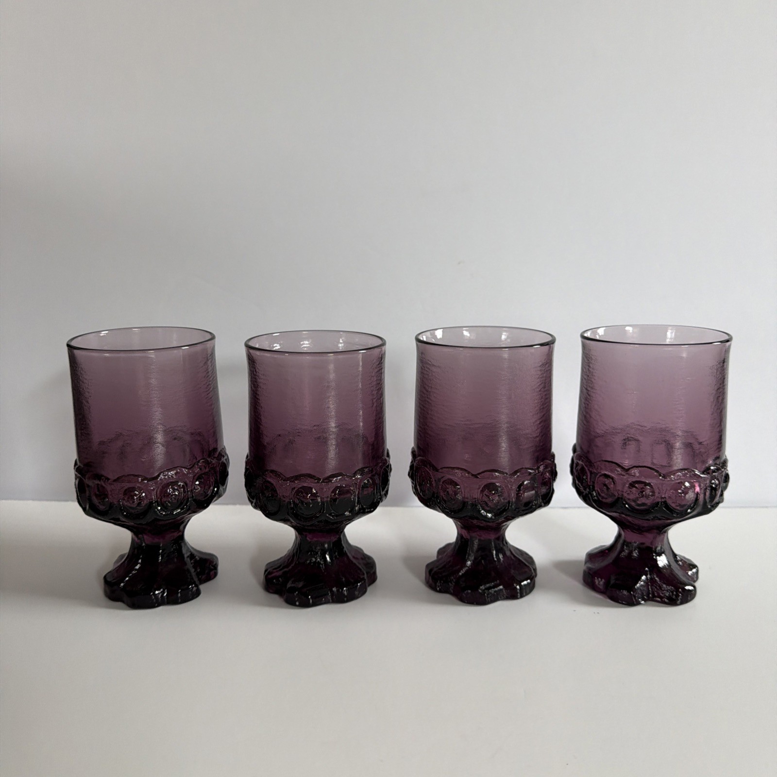 Set Of 4 MCM Tiffin Franciscan Madeira Amethyst Purple Footed Goblet Glasses 5.5 Set Of 4 MCM Tiffin Franciscan Madeira Amethyst Purple Footed Goblet Glasses 5.5