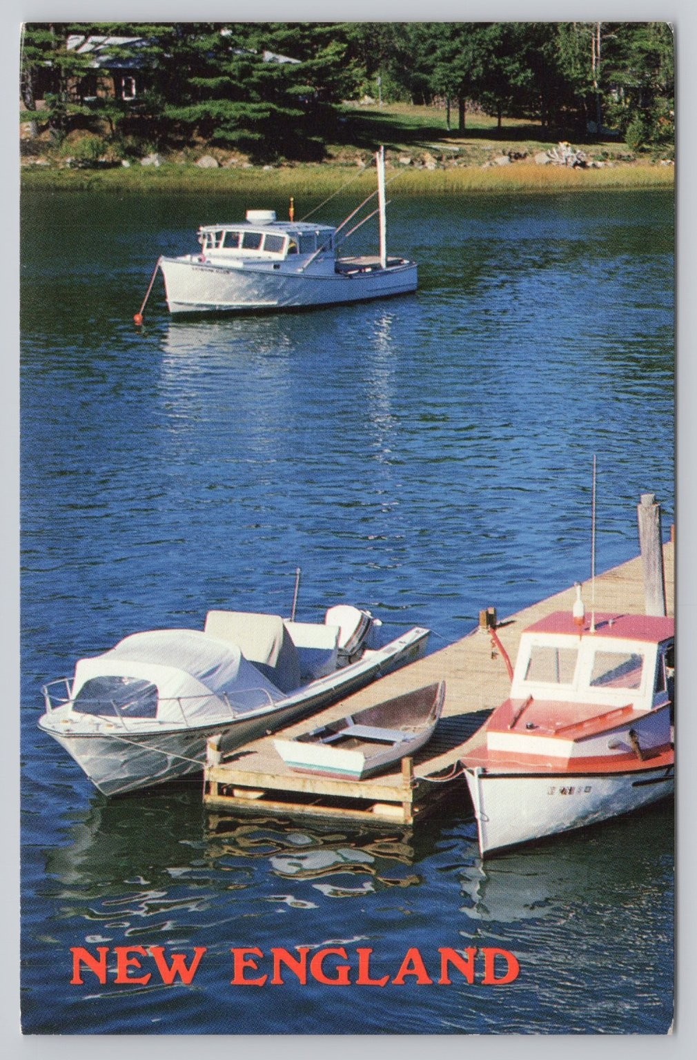 Vintage NEW ENGLAND Peaceful Anchorage Harbor Boats Chrome Postcard H-157A
