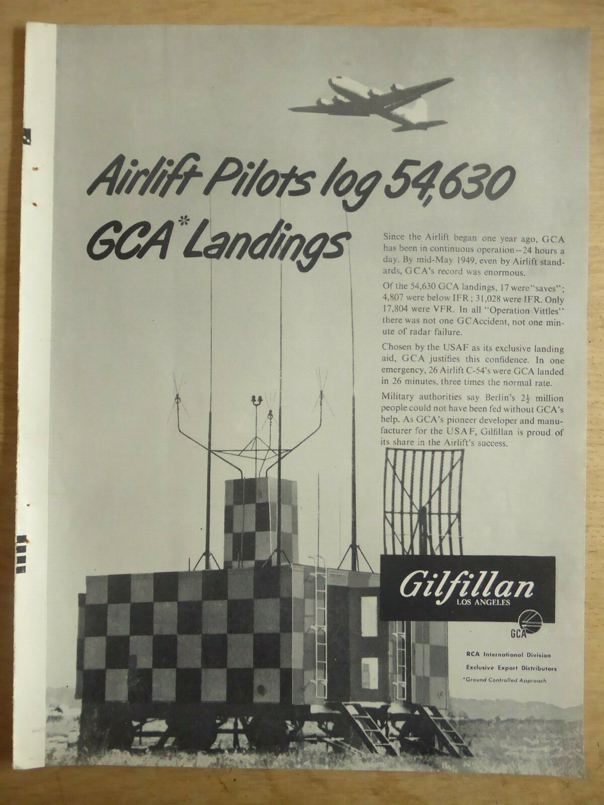 8/1949 PUB RCA GILFILLAN BERLIN AIRLIFT GCA OPERATION VITTLES IFR VFR C-54 AD