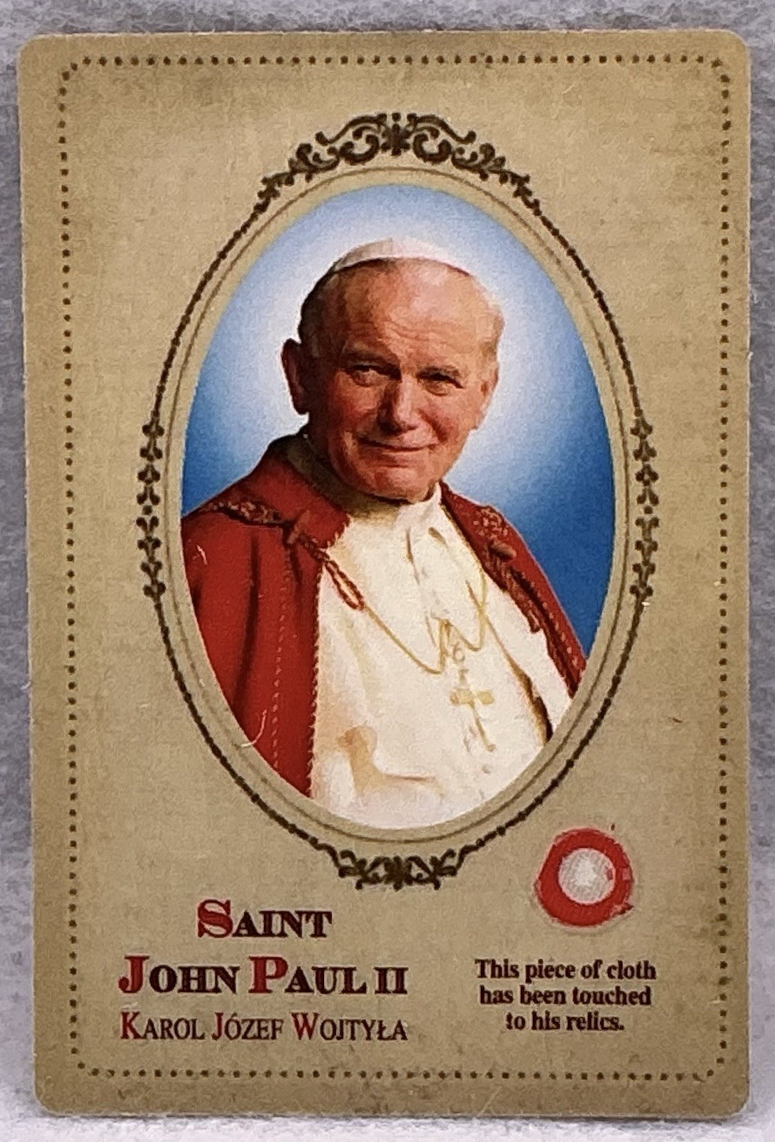 Pope Saint John Paul II Blessed Holy Prayer Card Cloth Touched His Relic