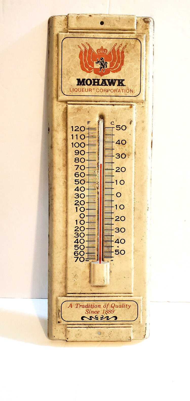 Vintage Advertising Mohawk Liqueur Brand Beer Metal Thermometer Vintage Advertising Mohawk Liqueur Brand Beer Metal Thermometer