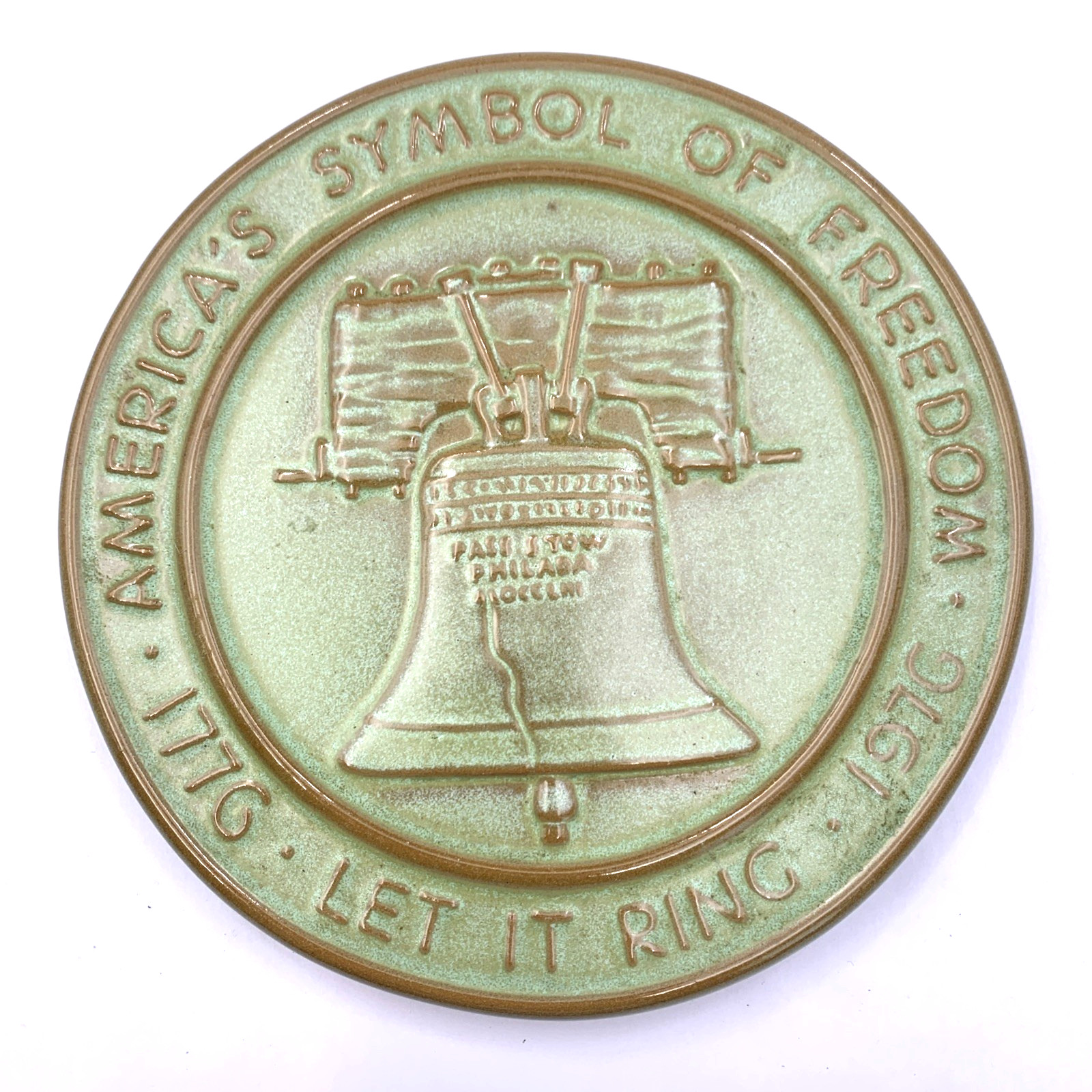 Green Frankoma 1776-1976 Symbol Of Freedom Round Trivet LB-TR