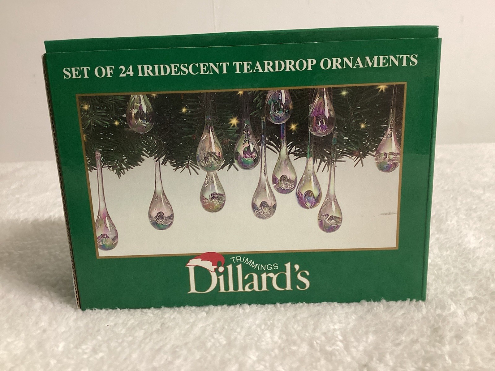 Vintage Dillards Trimmings Set Of 24 Iridescent Teardrop Ornaments