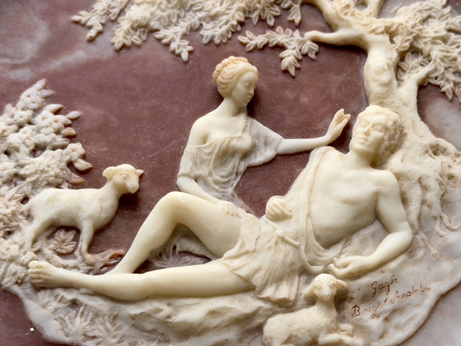 Vintage 1978 Incolay Stone Plate A Thing of Beauty John Keats 3D Cameo 10\