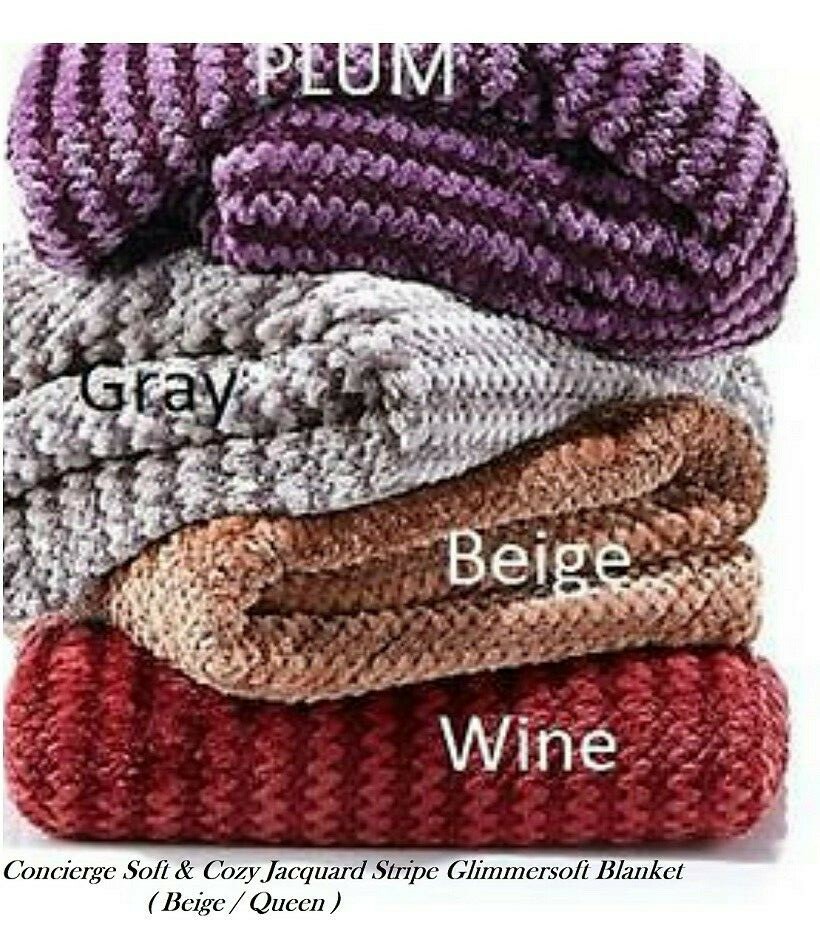 Concierge Soft & Cozy Plush Jacquard Stripe Glimmersoft Brown / Beige ( Q )
