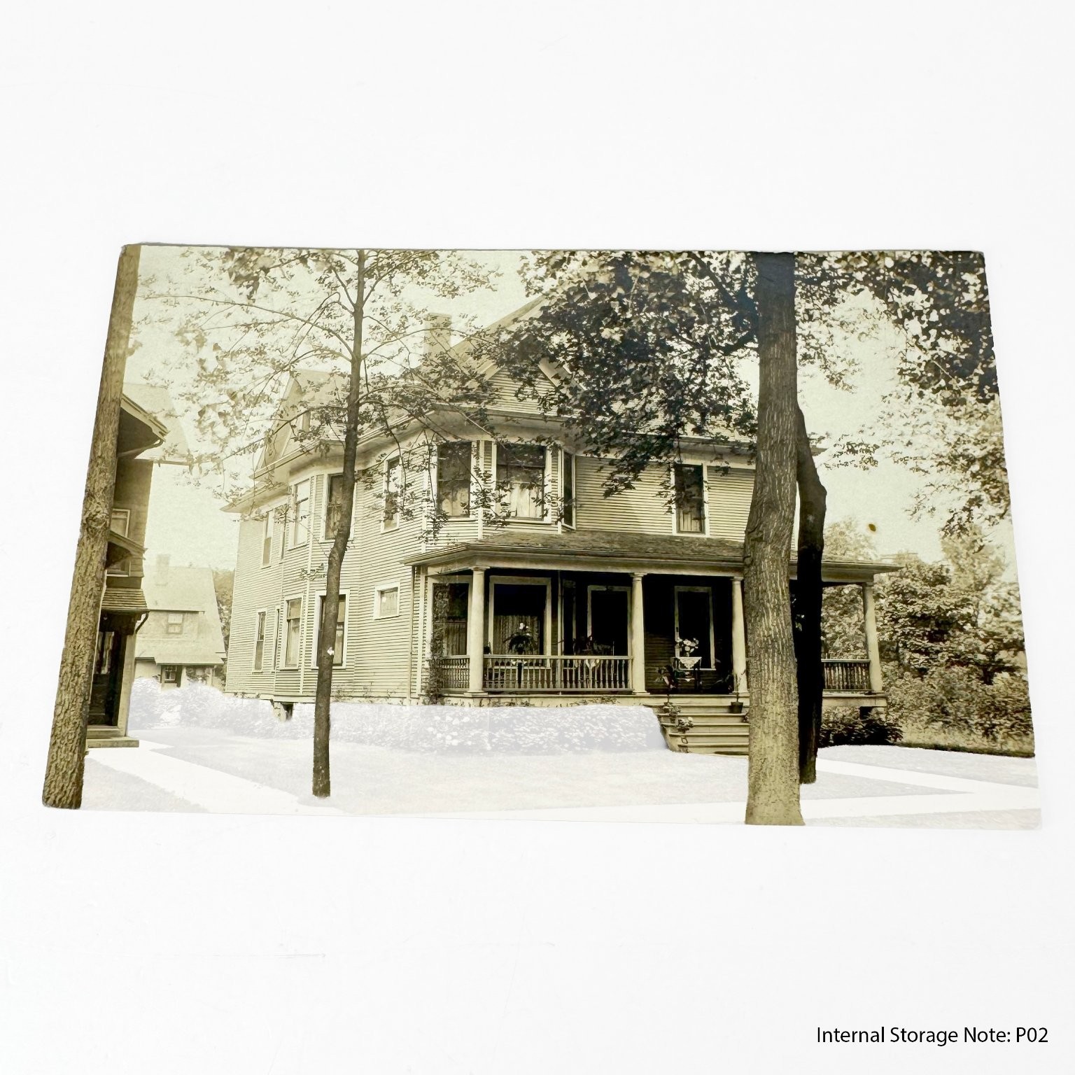 Vintage Real Photo Postcard RPPC Large House Porch People Trees Unposted Antique