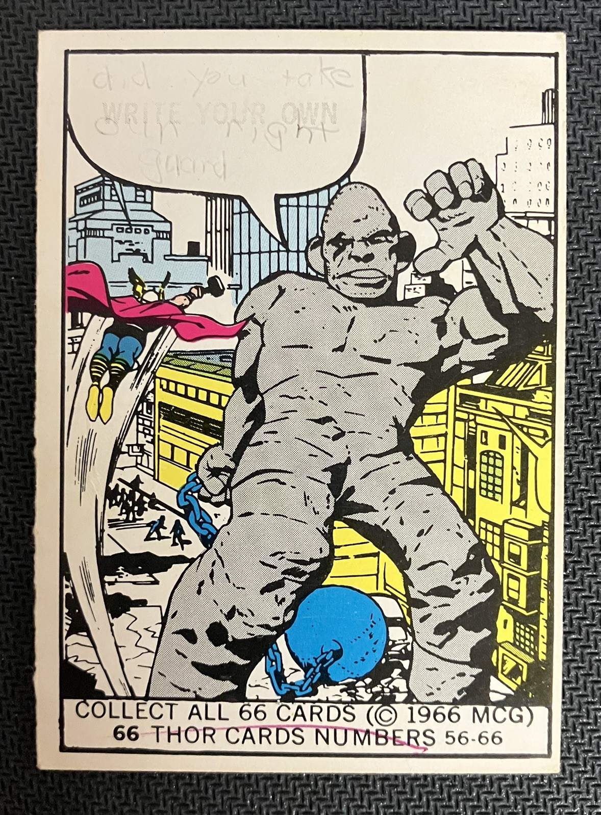 Thor 1966 Donruss Marvel First Print Card #66 has writing on card