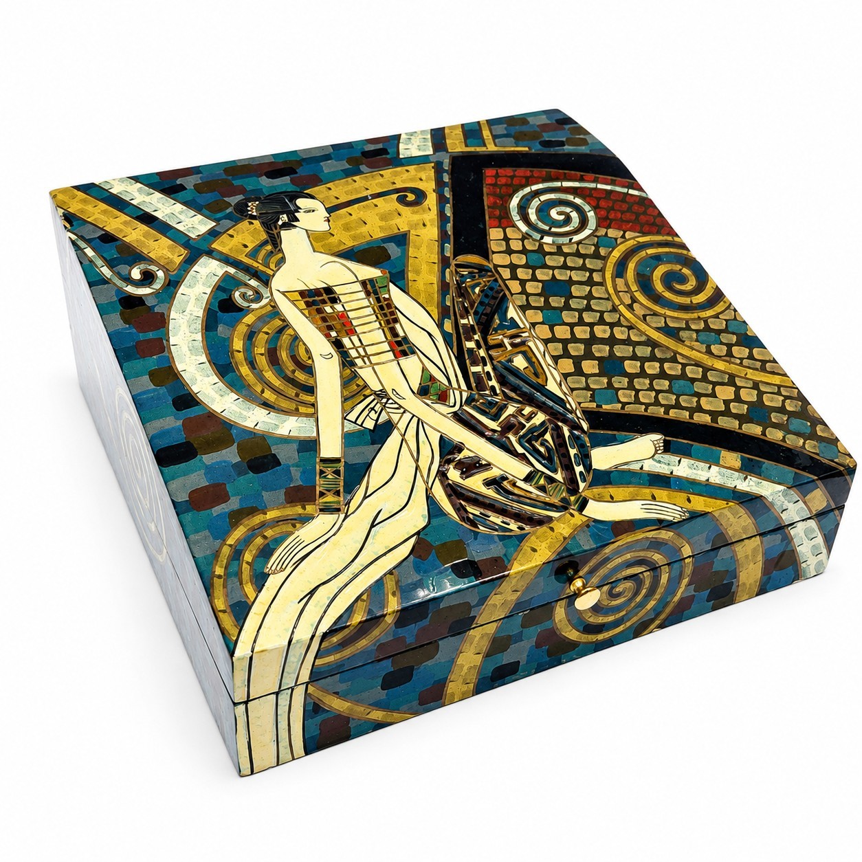 Hand Painted Lacquered Wood Art Box Ting Shao Kuang Style Decor Keepsake 12\ Hand Painted Lacquered Wood Art Box Ting Shao Kuang Style Decor Keepsake 12\