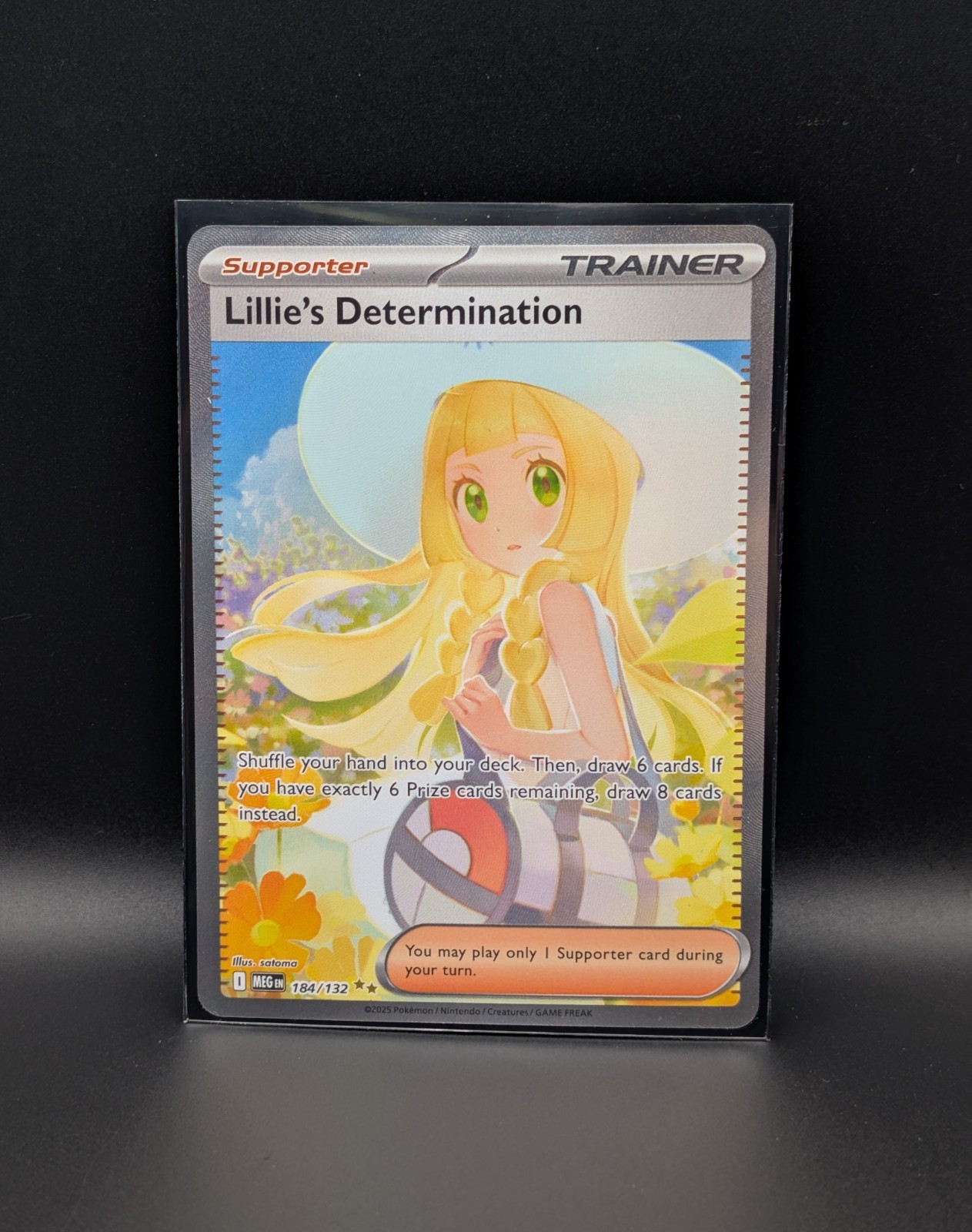 Pokémon Lillie\'s Determination Full Art Trainer Holo Card 184/132 Me01 EN
