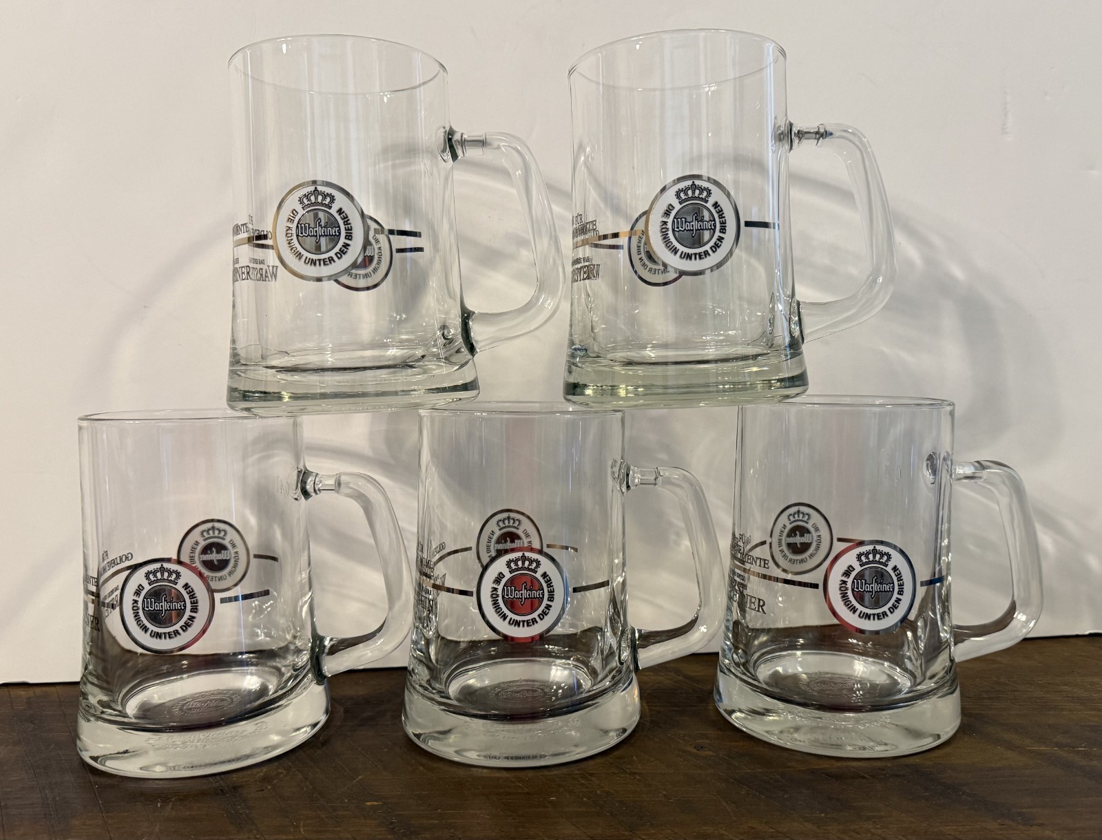 Set of (5) Warsteiner Glass German Beer Glass Mug Steins Embossed 0.4L