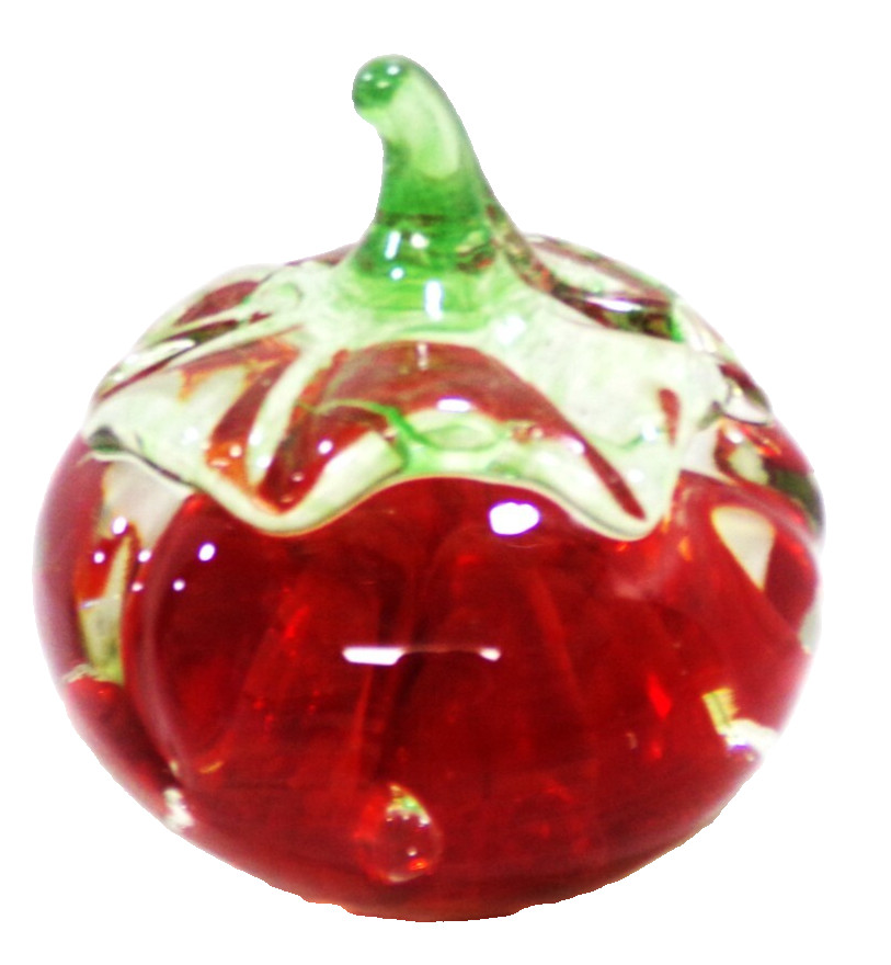 VINTAGE 1974 WHEATONWARE EXCLUSIVE BLOWN CLEAR GLASS RED TOMATO PAPERWEIGHT 4